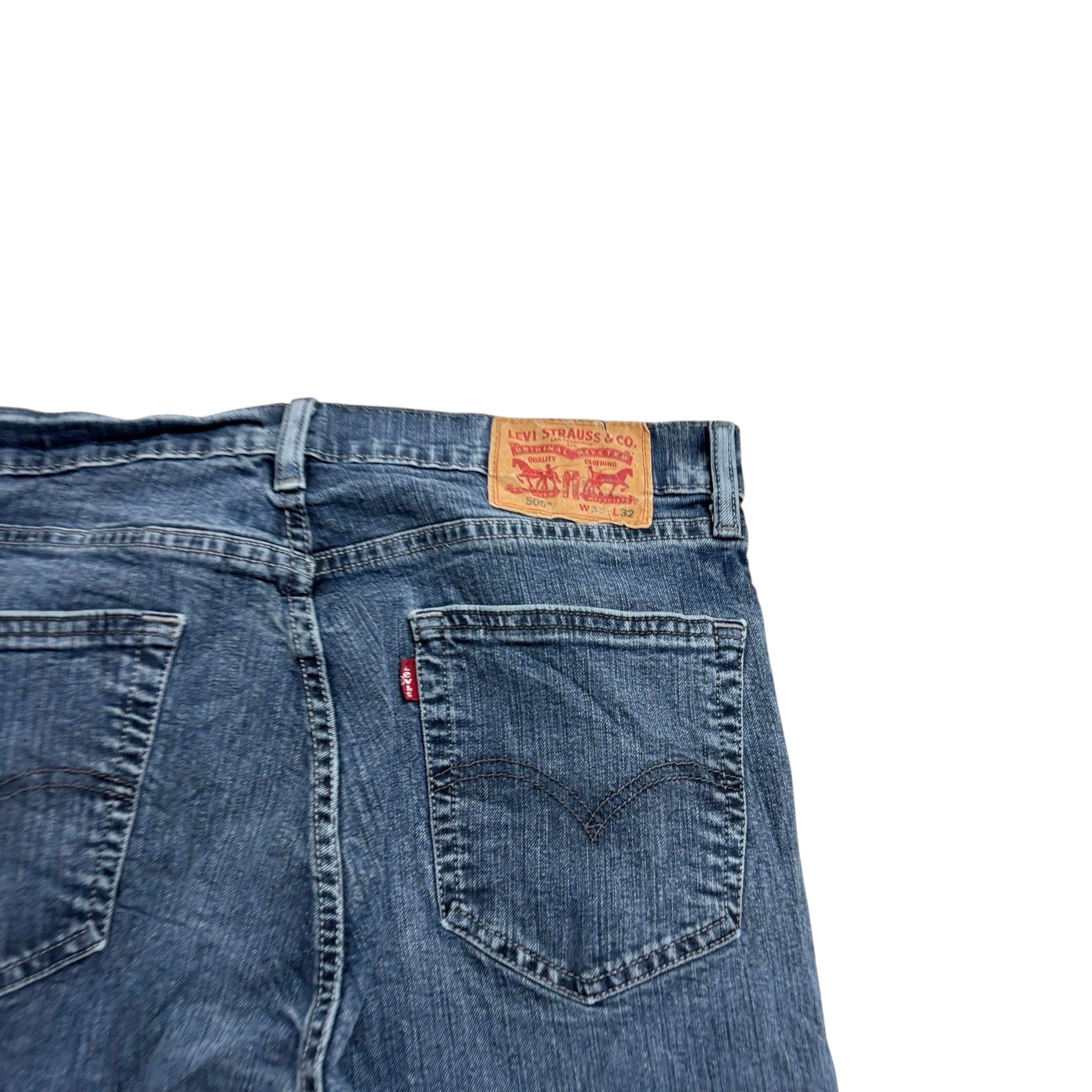 Levis 505 Jeans W33 L32 Mens Navy Blue Regular Straight Fit Stretch Denim