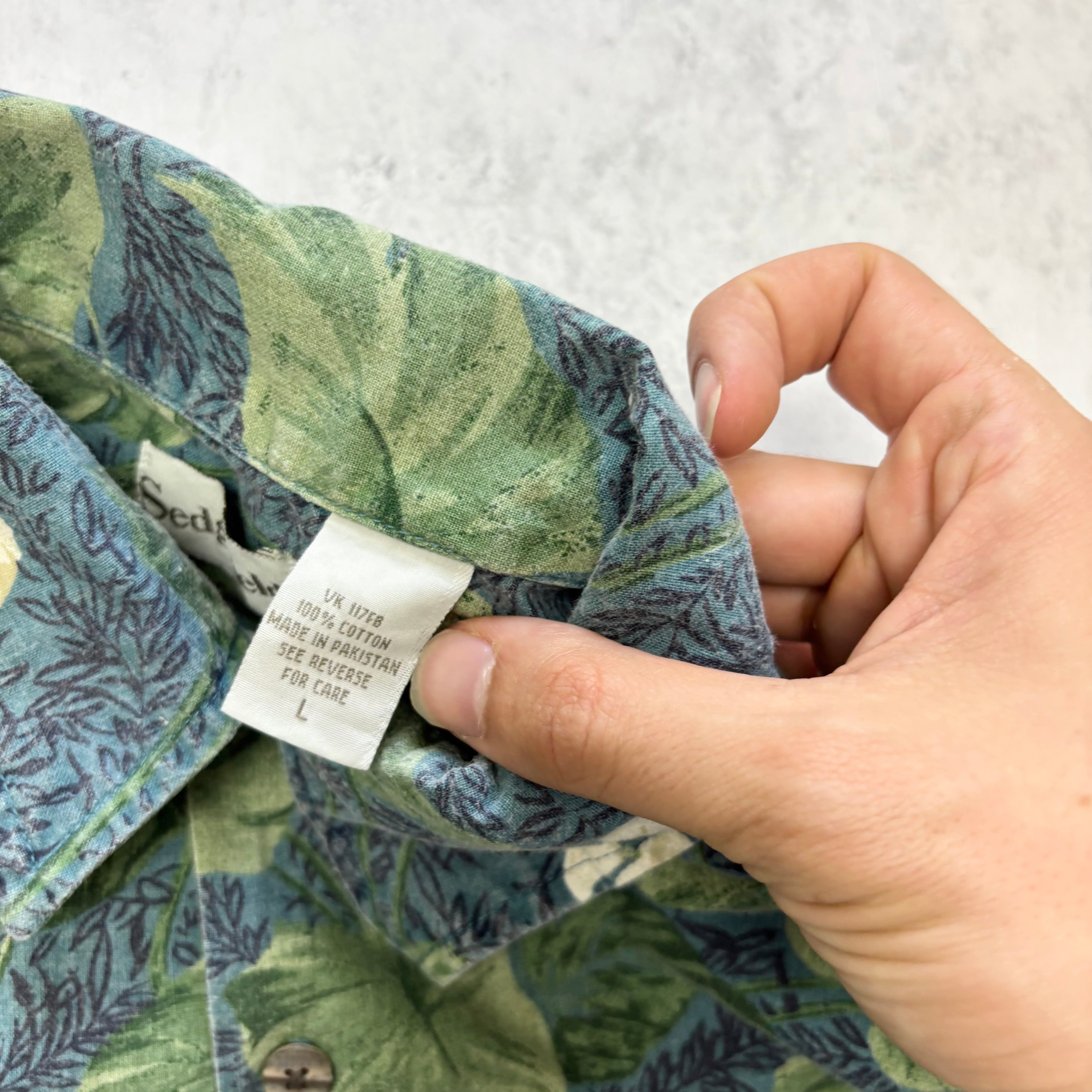 Vintage Hawaiian Shirt Mens Large Blue Floral Aloha Short Sleeve Cotton (E)