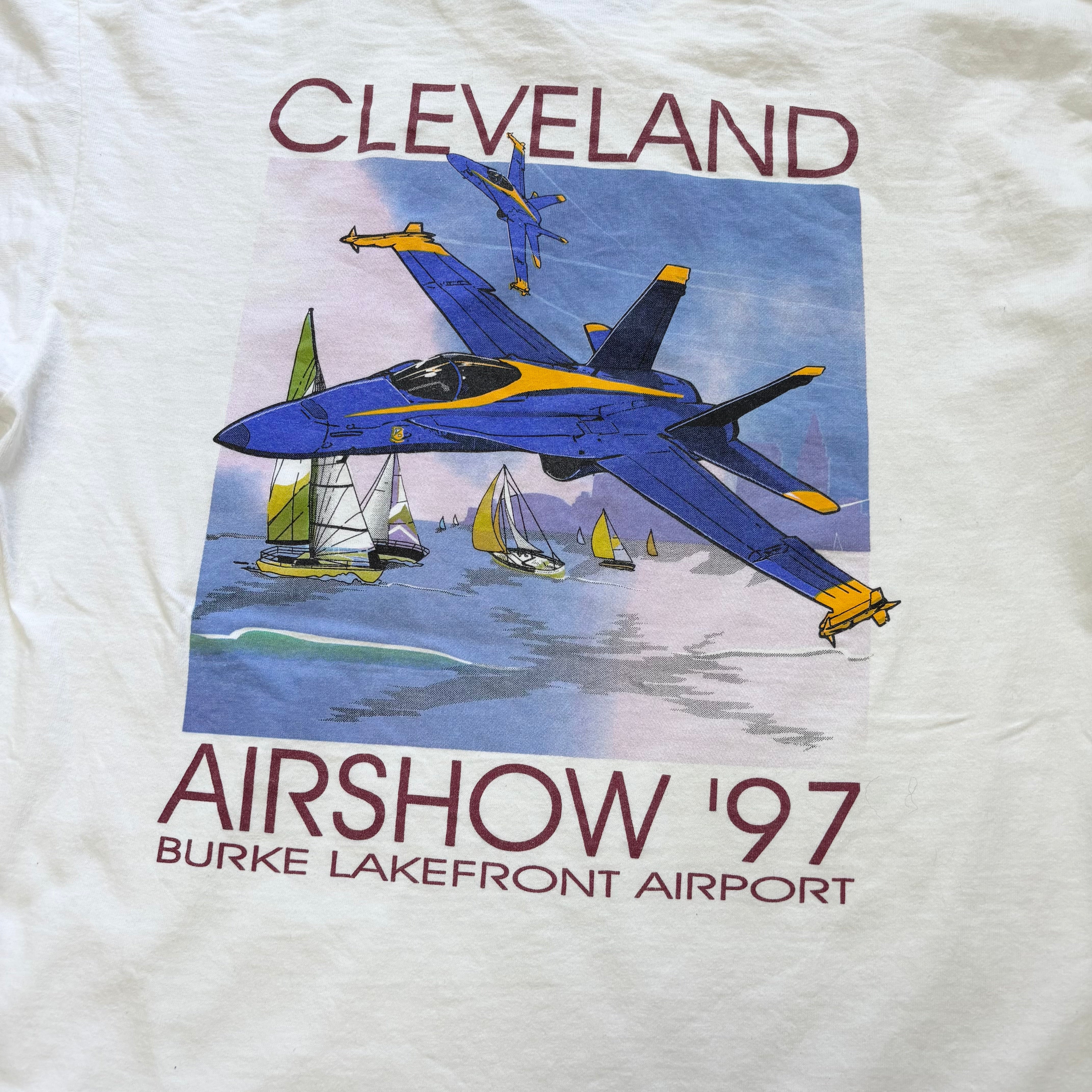 Vintage T Shirt Mens XL White Single Stitch Graphic Print 90s Air Show