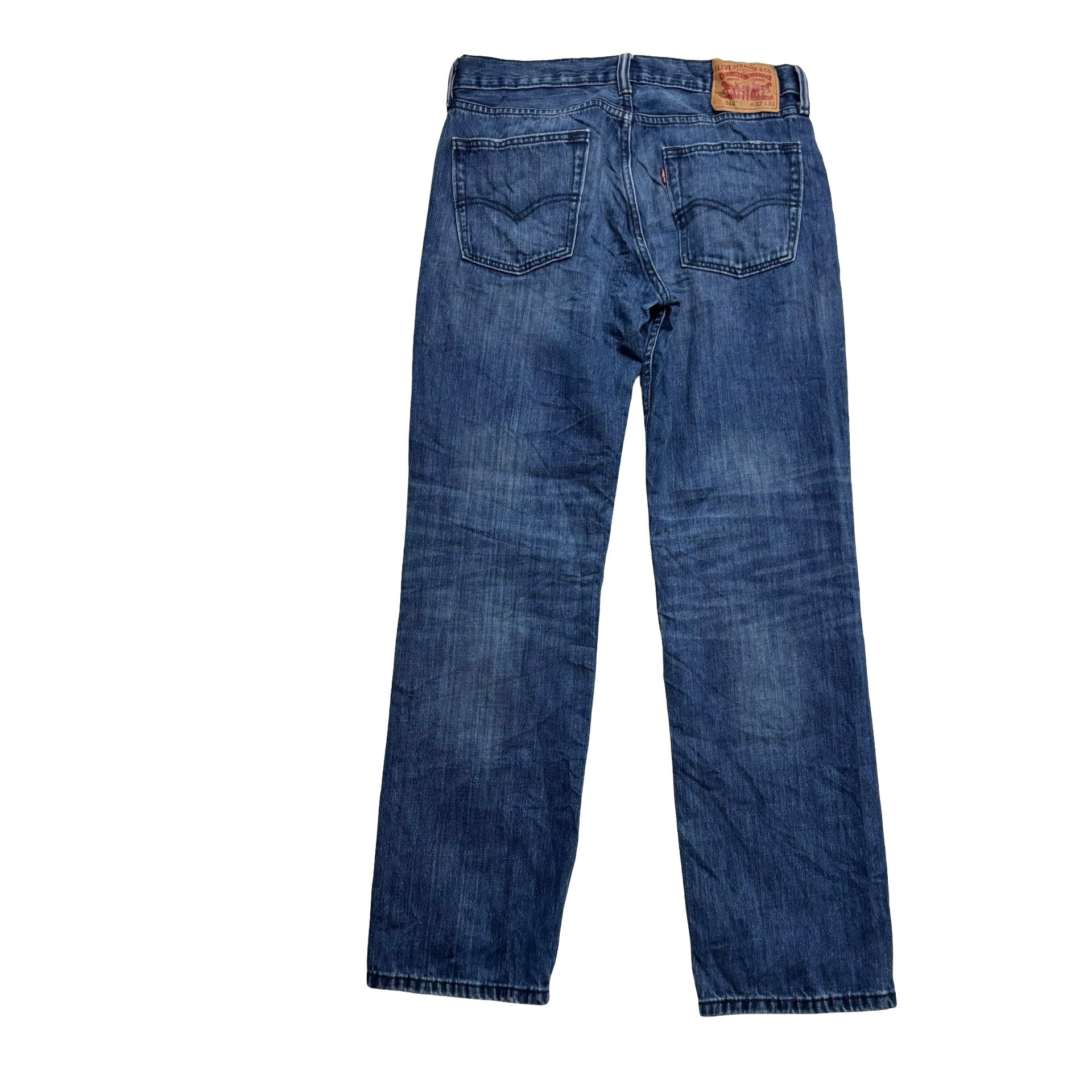 Levis 514 Jeans W32 L32 Mens Distressed Navy Blue Regular Straight Fit Denim (E)