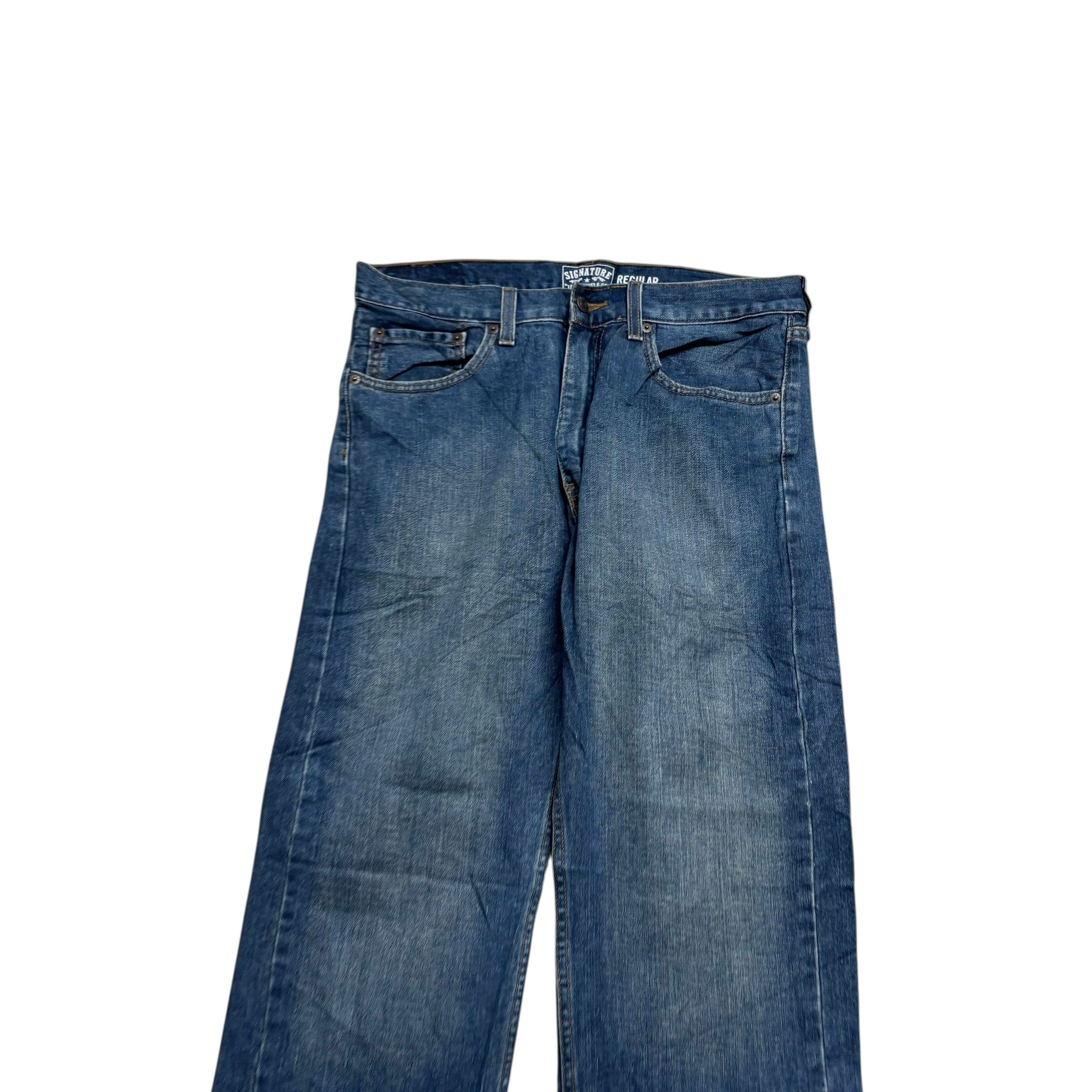 Levis Signature Jeans W33 L32 Mens Mid Blue Regular Straight Fit Denim (E)