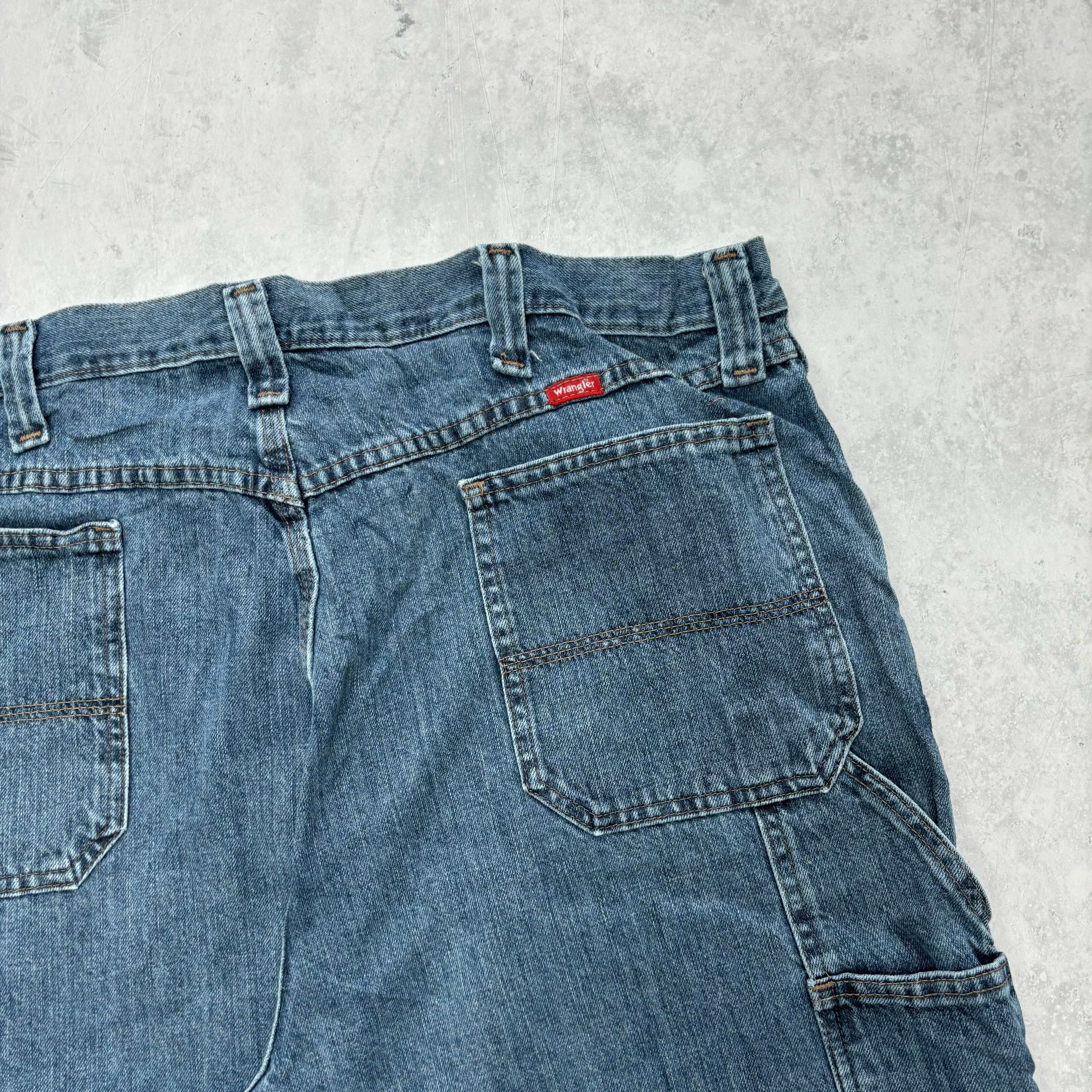 Vintage Wrangler Jorts W40 Mens Denim Shorts Mid Blue Baggy Relaxed Carpenter