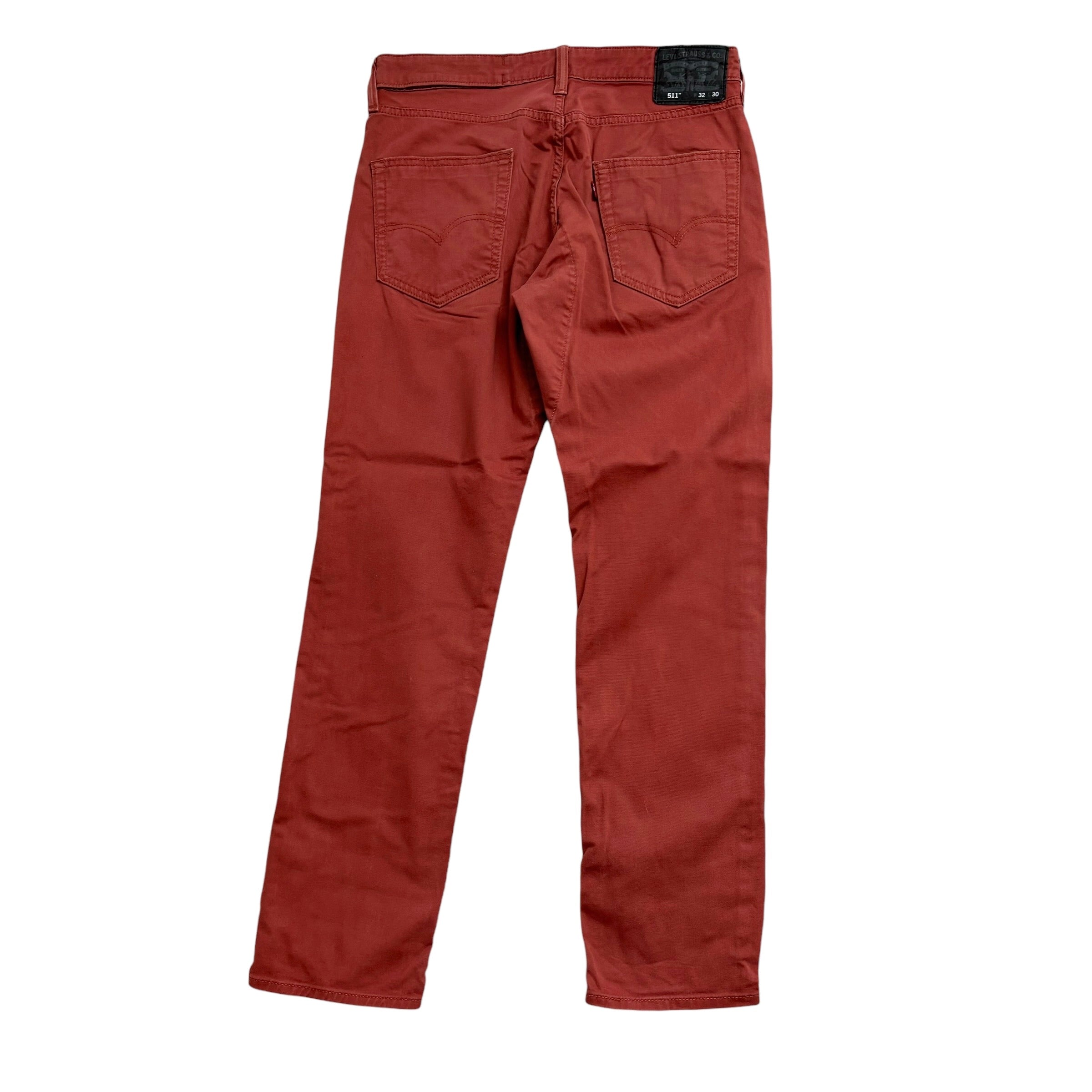 Levis 511 Commuter Trousers W32 L30 Mens Red Slim Fit Stretch Cotton Pants