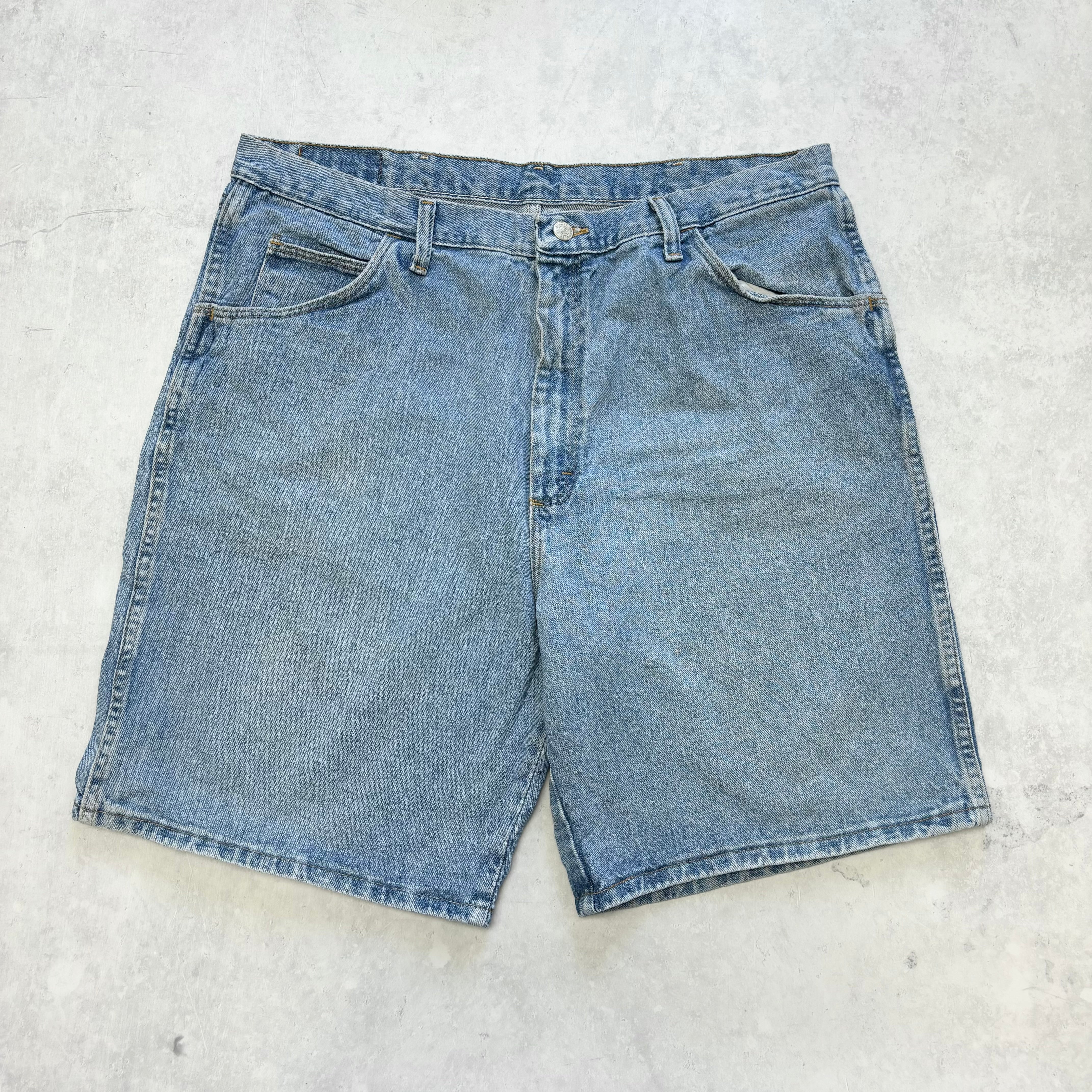 Vintage Wrangler Jorts W36 Mens Denim Shorts Light Blue Baggy Relaxed Fit