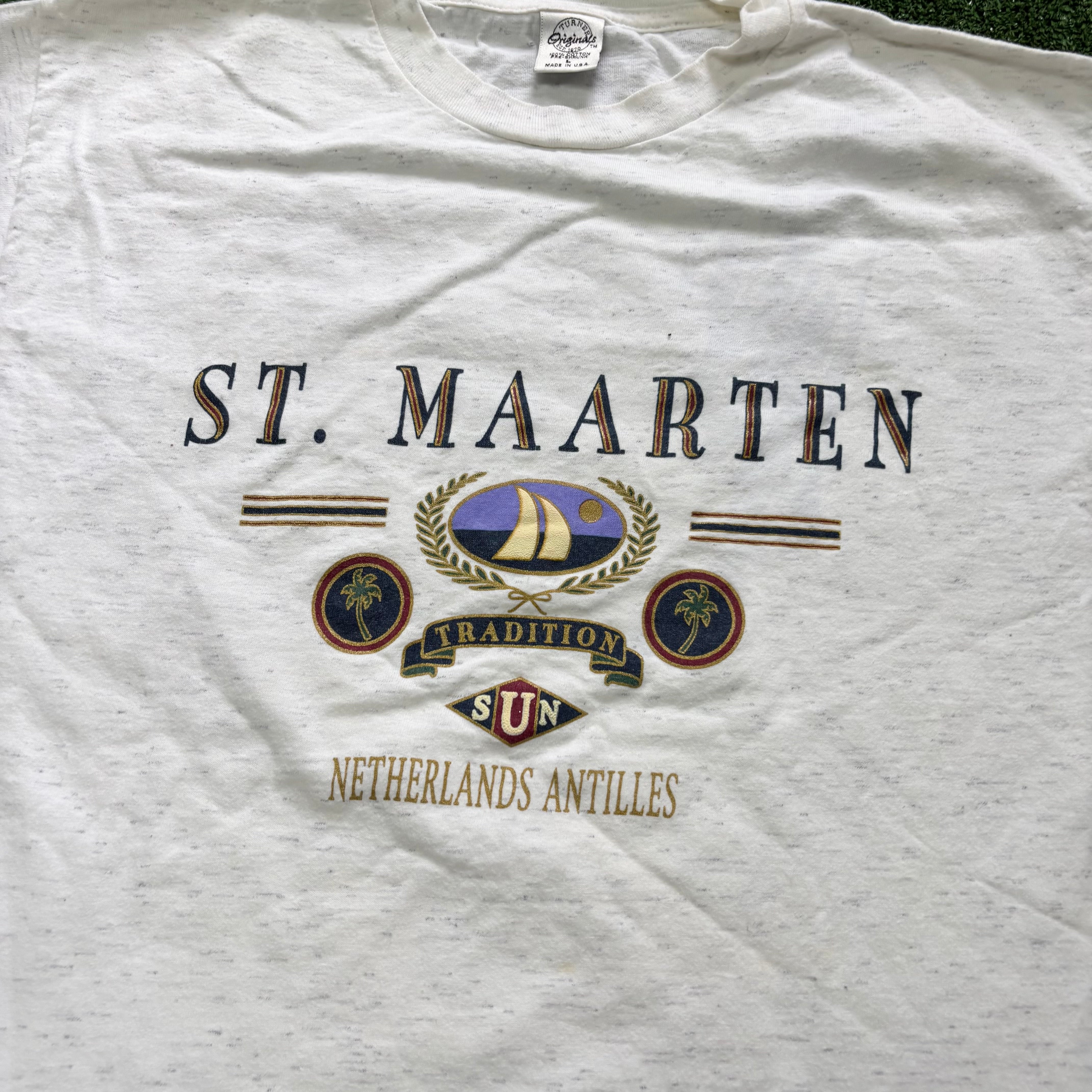 Vintage T Shirt Mens Medium White Single Stitch Graphic Print 90s USA Tourist