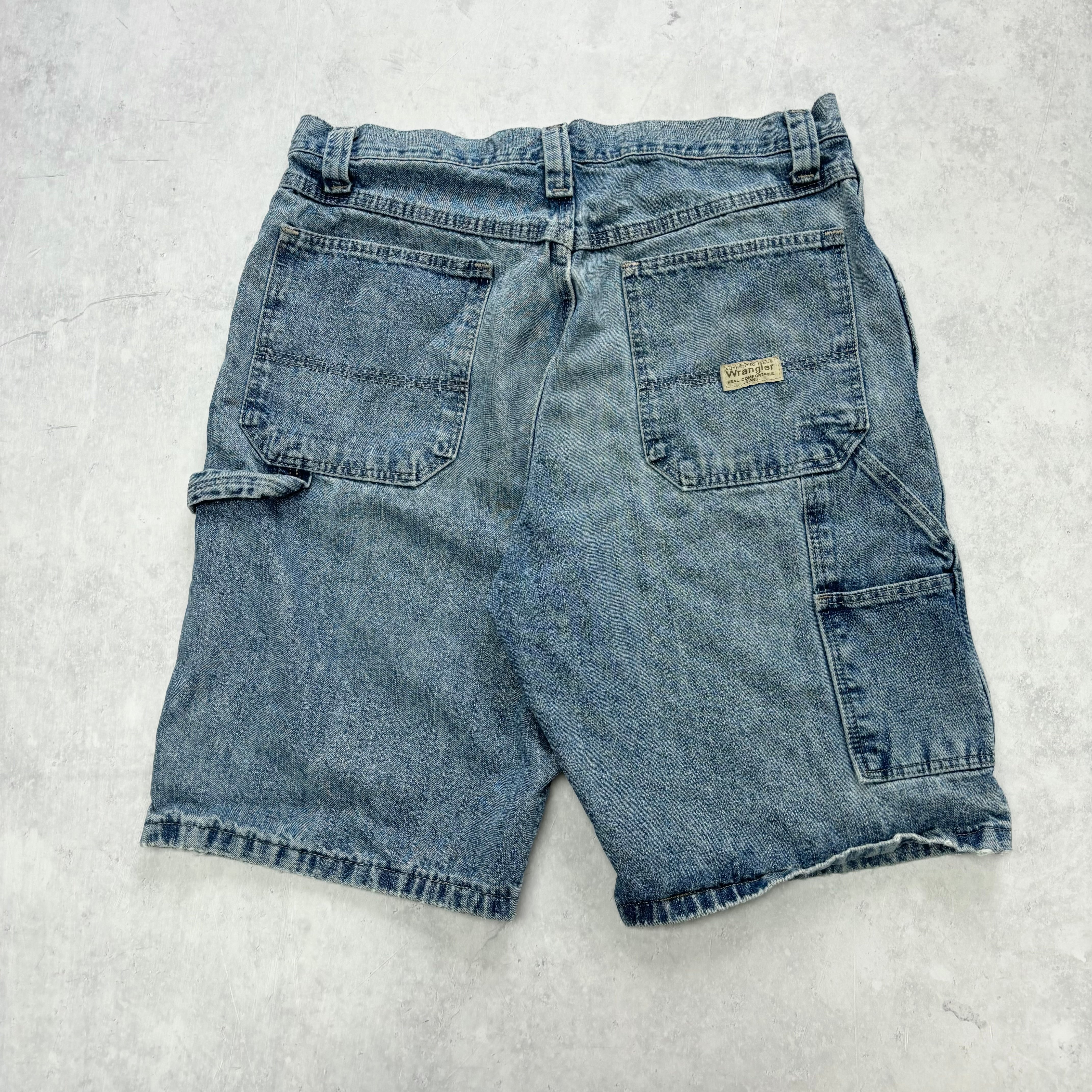 Vintage Wrangler Jorts W32 Mens Denim Shorts Light Blue Baggy Relaxed Carpenter