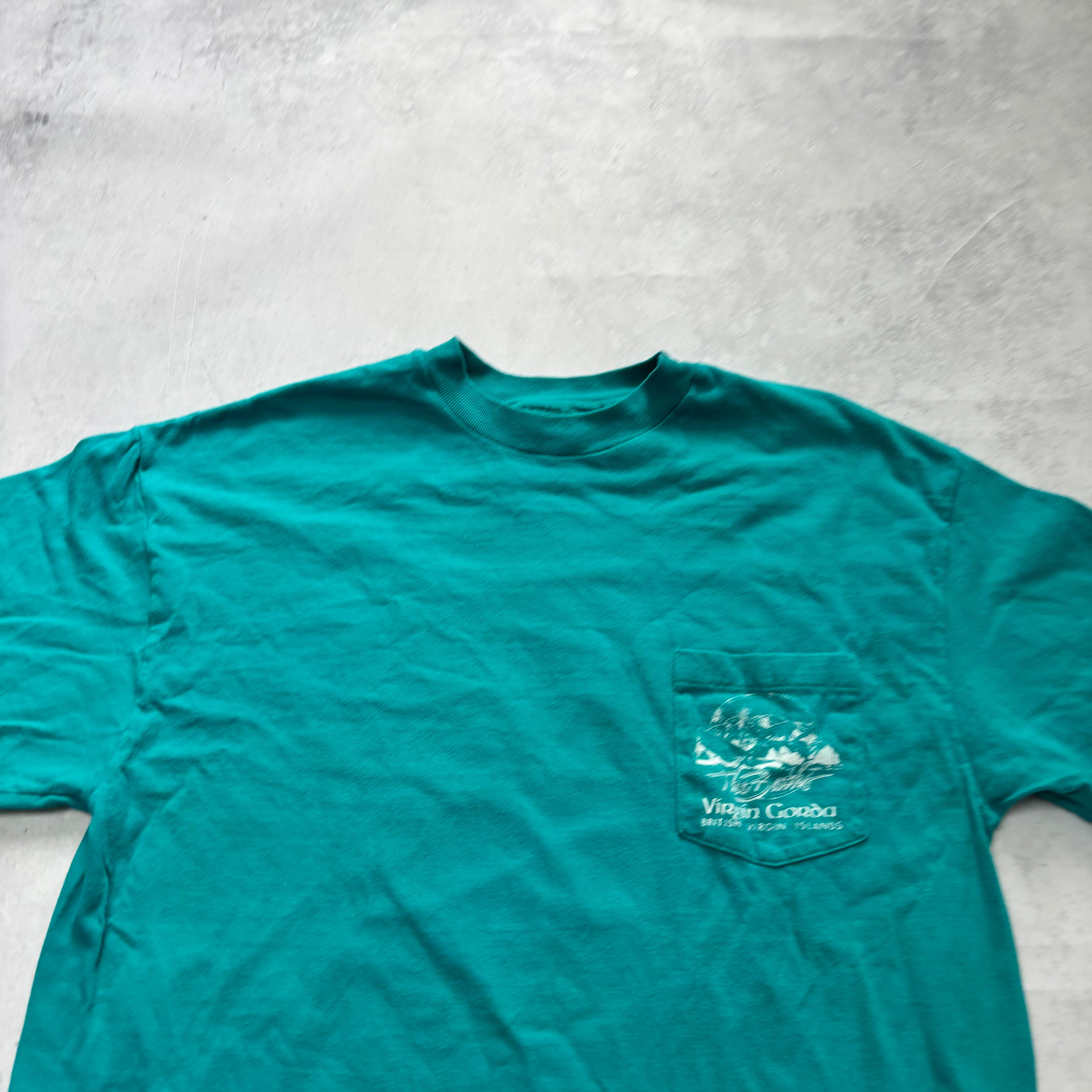 Vintage T Shirt Mens Medium Teal Green Single Stitch Graphic Print 90s