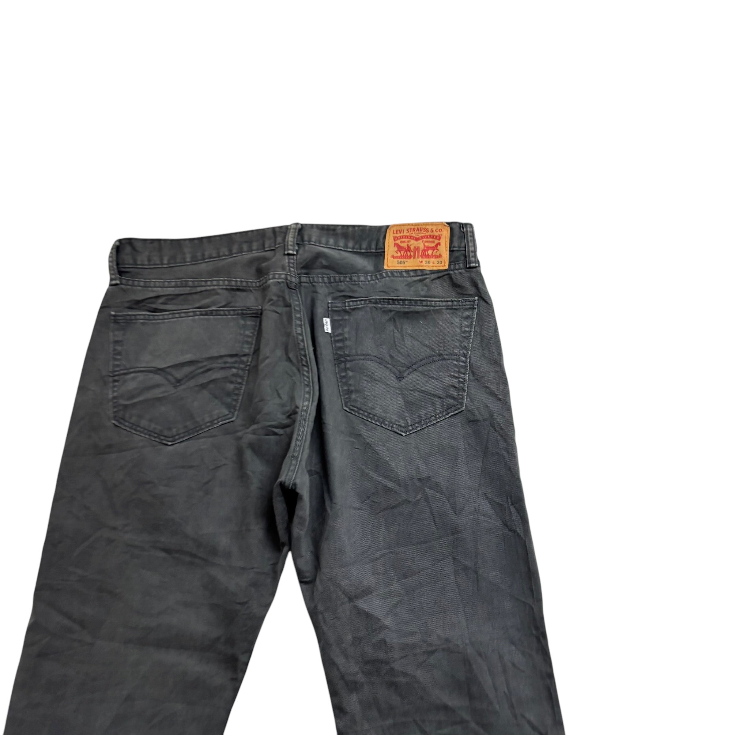 Levis 505 Trousers W36 L30 Mens Grey Regular Straight Fit Cotton Pants