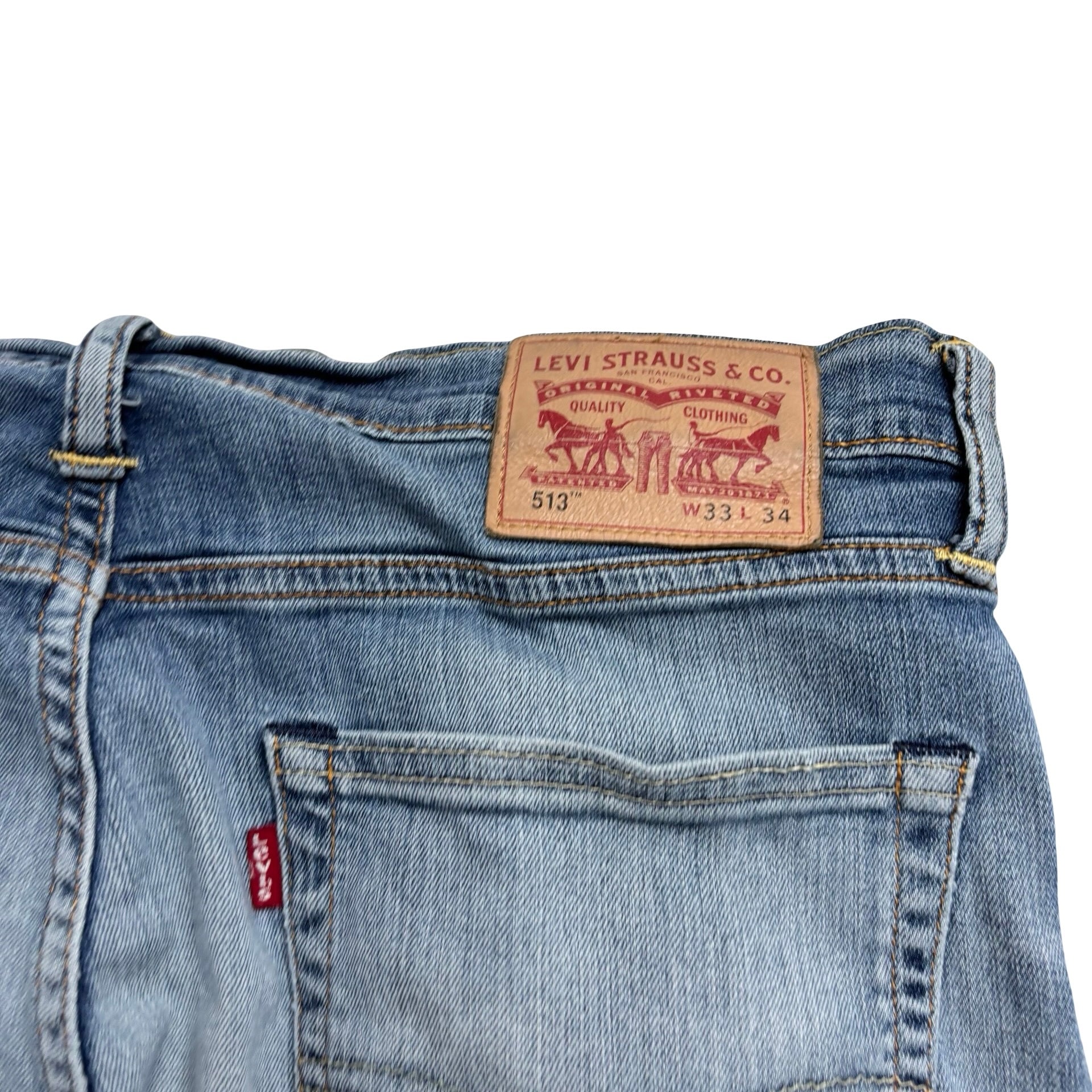 Levis 514 Jeans W33 L34 Mens Light Blue Slim Straight Fit Stretch Denim (F)