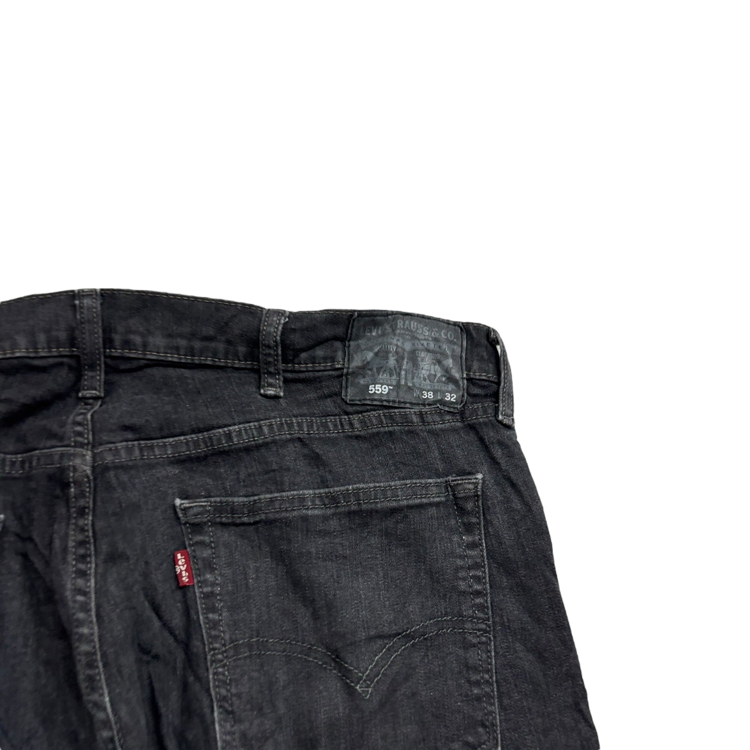 Levis 559 Jeans W38 L32 Mens Black Baggy Relaxed Straight Fit Stretch Denim