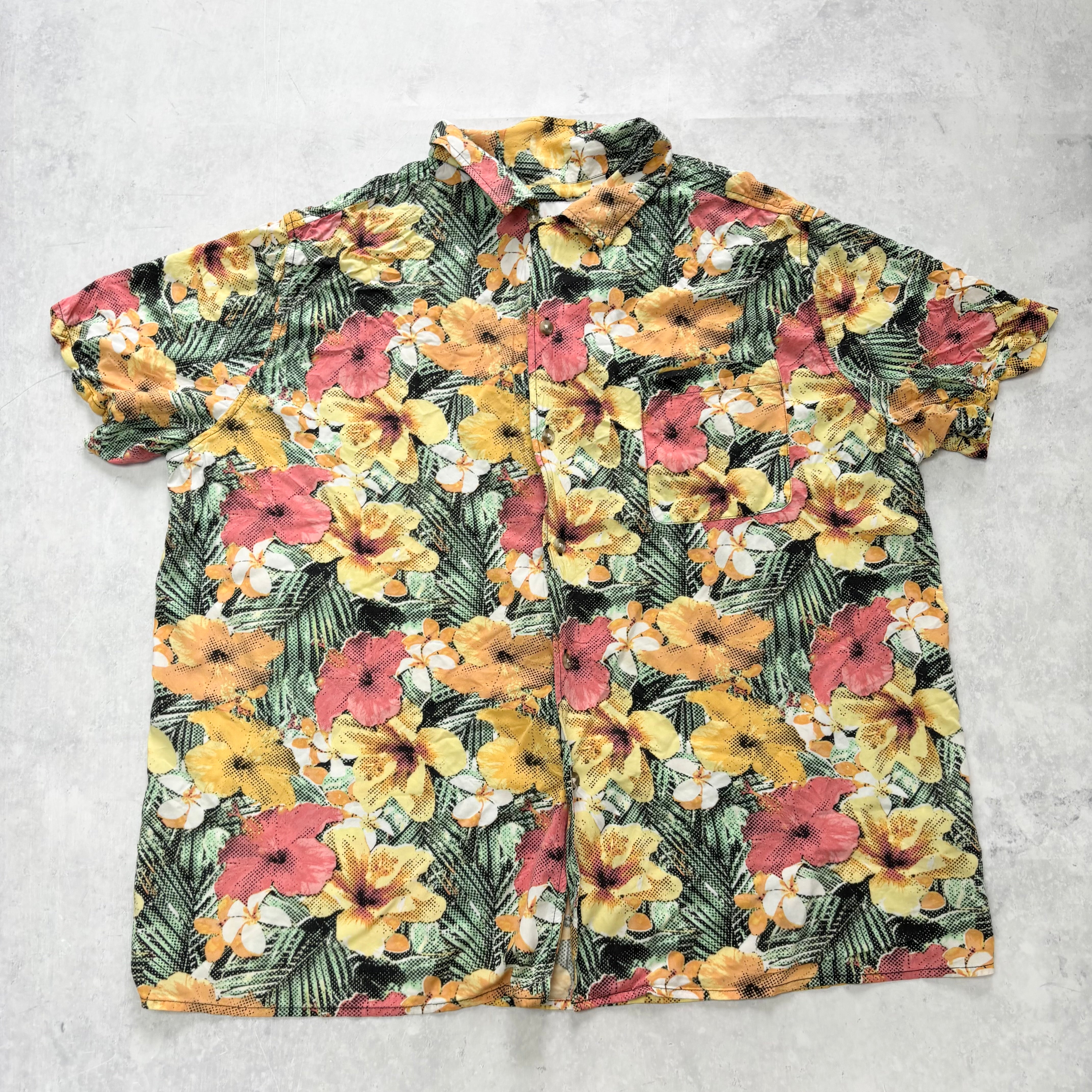 Hawaiian Shirt Mens XXL Floral Aloha Short Sleeve Rayon Slim Fit (E)