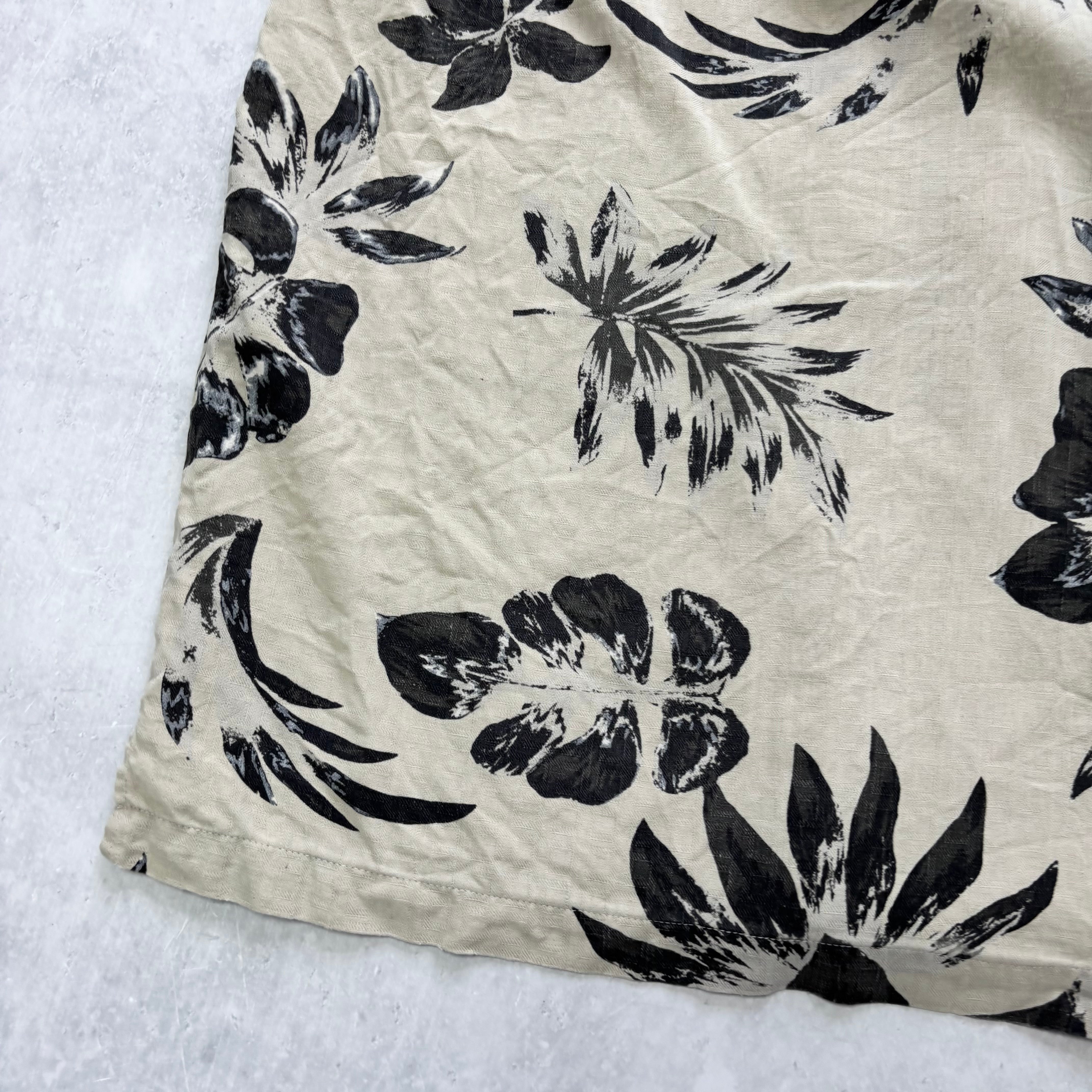 Vintage Hawaiian Shirt Mens Large Beige Silk Floral Aloha Short Sleeve (E)