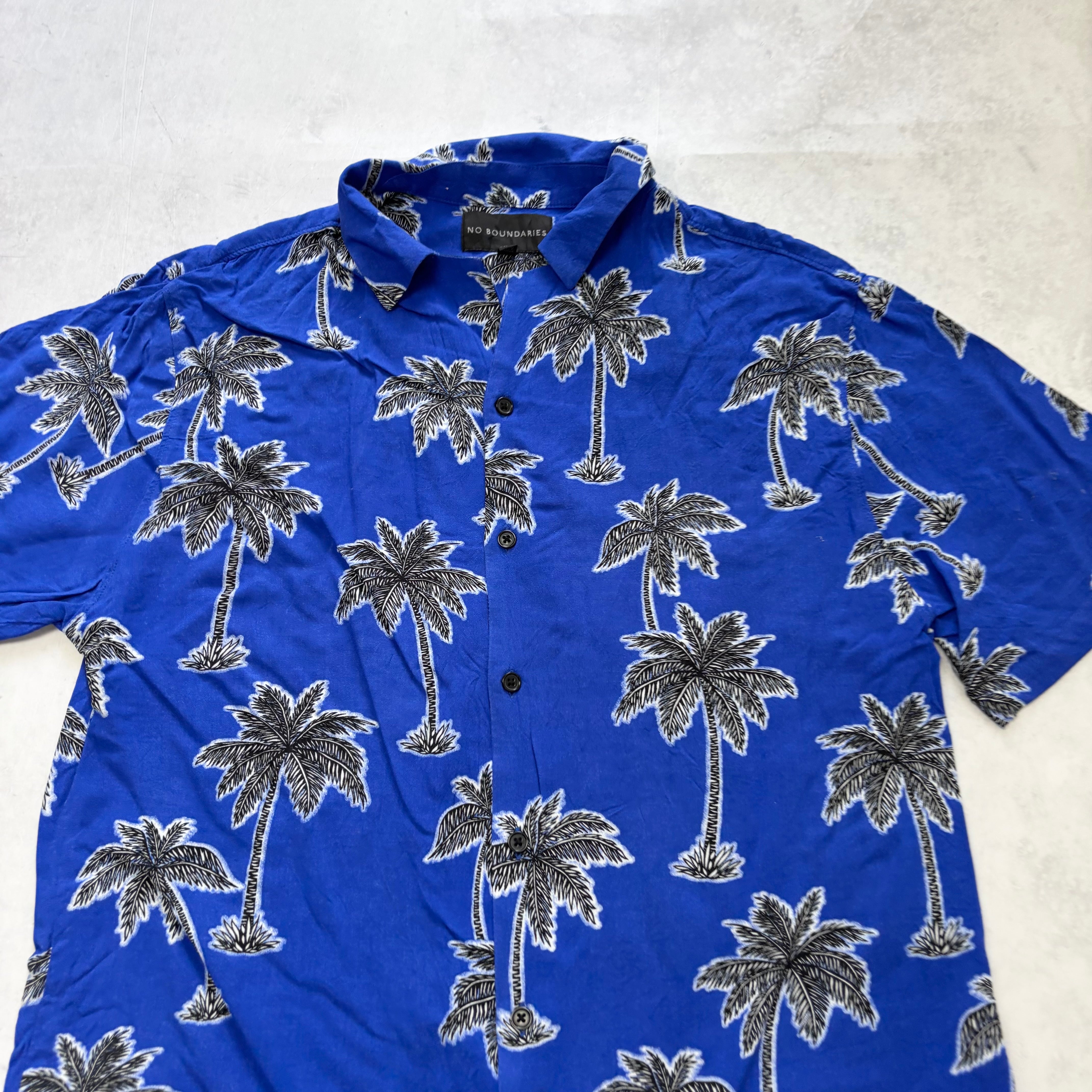 Hawaiian Shirt Mens Medium Blue Floral Aloha Short Sleeve Rayon (E)
