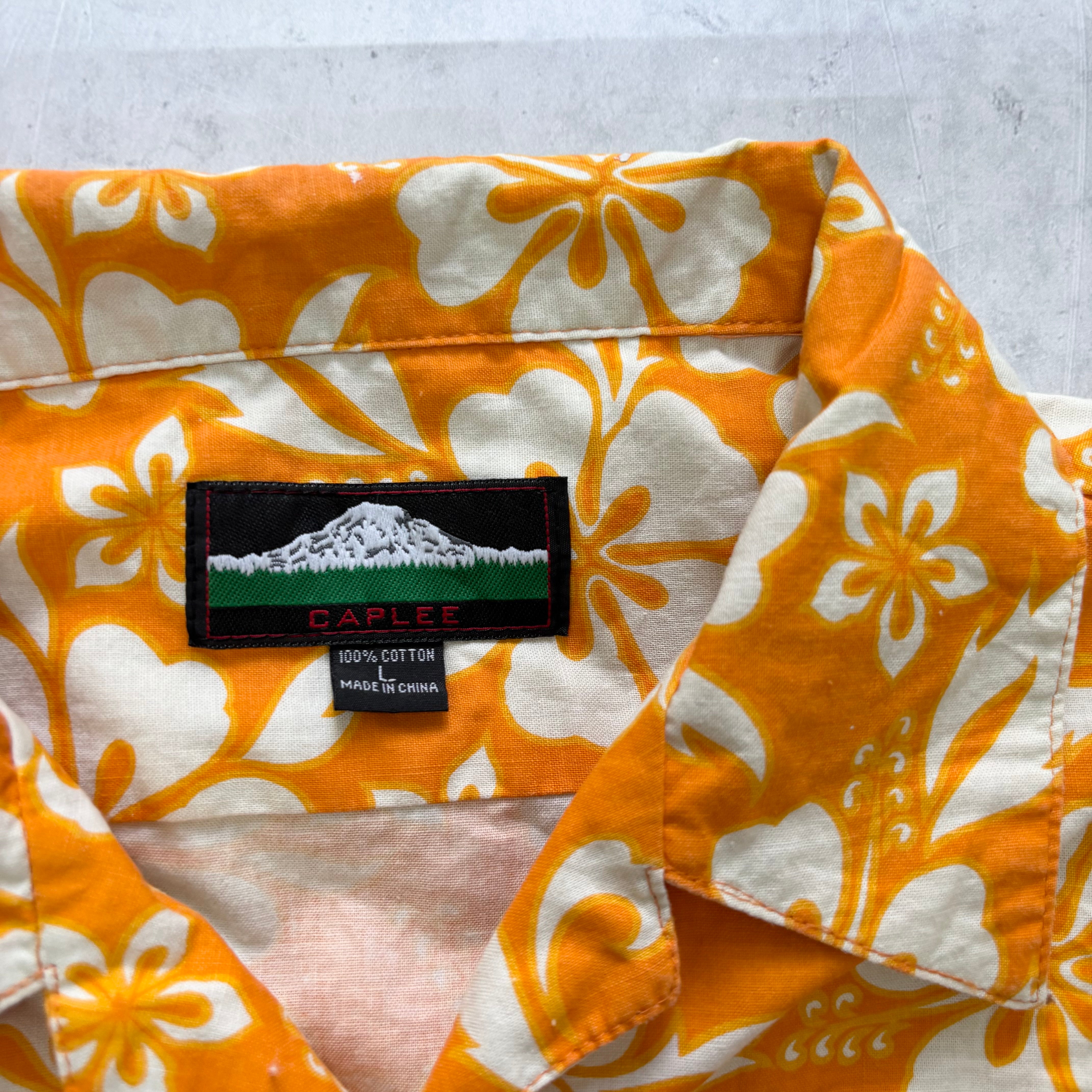 Vintage Hawaiian Shirt Mens XL Orange Floral Aloha Short Sleeve Cotton