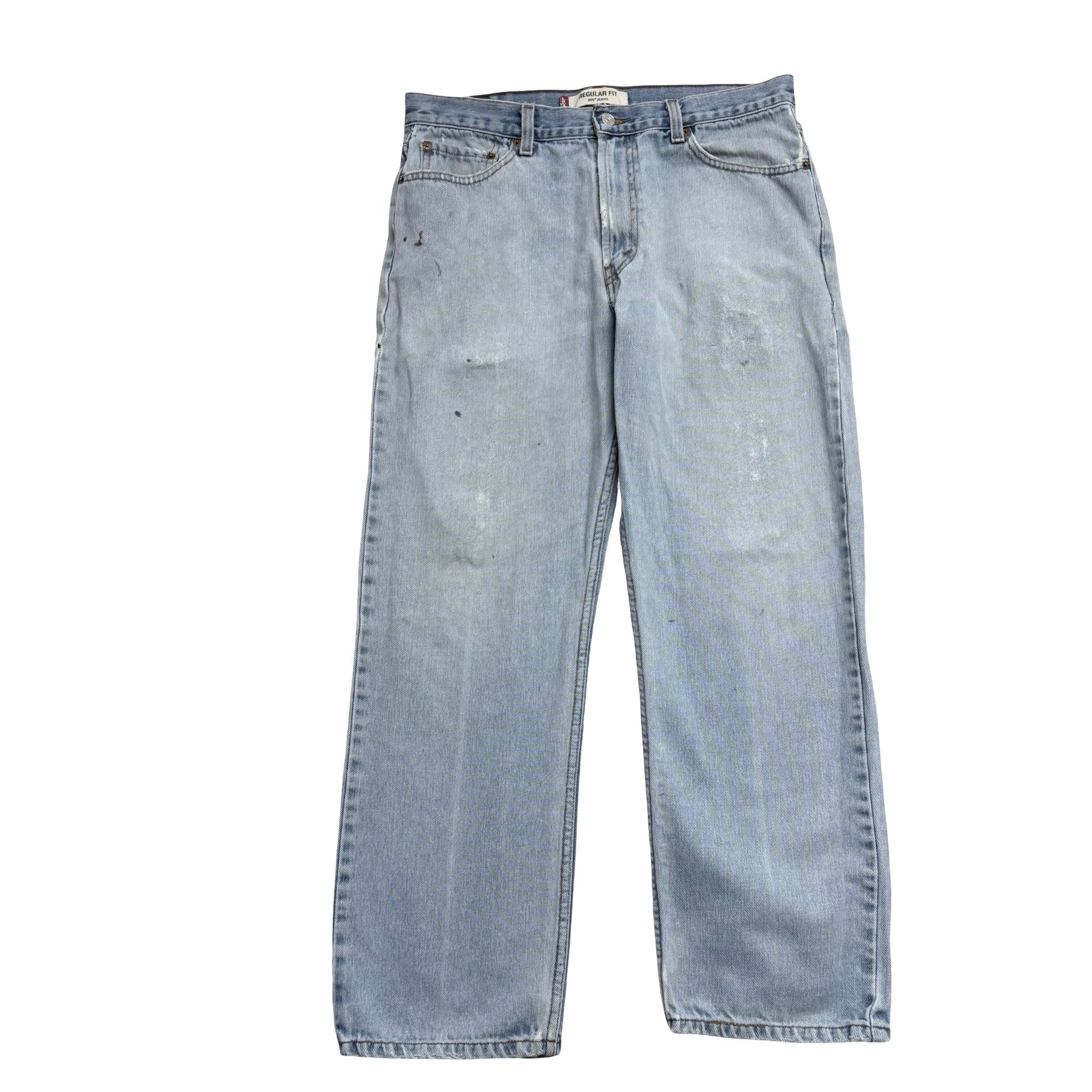 Levis 505 Jeans W34 L29 Mens Light Blue Regular Straight Fit Vintage Denim (F)