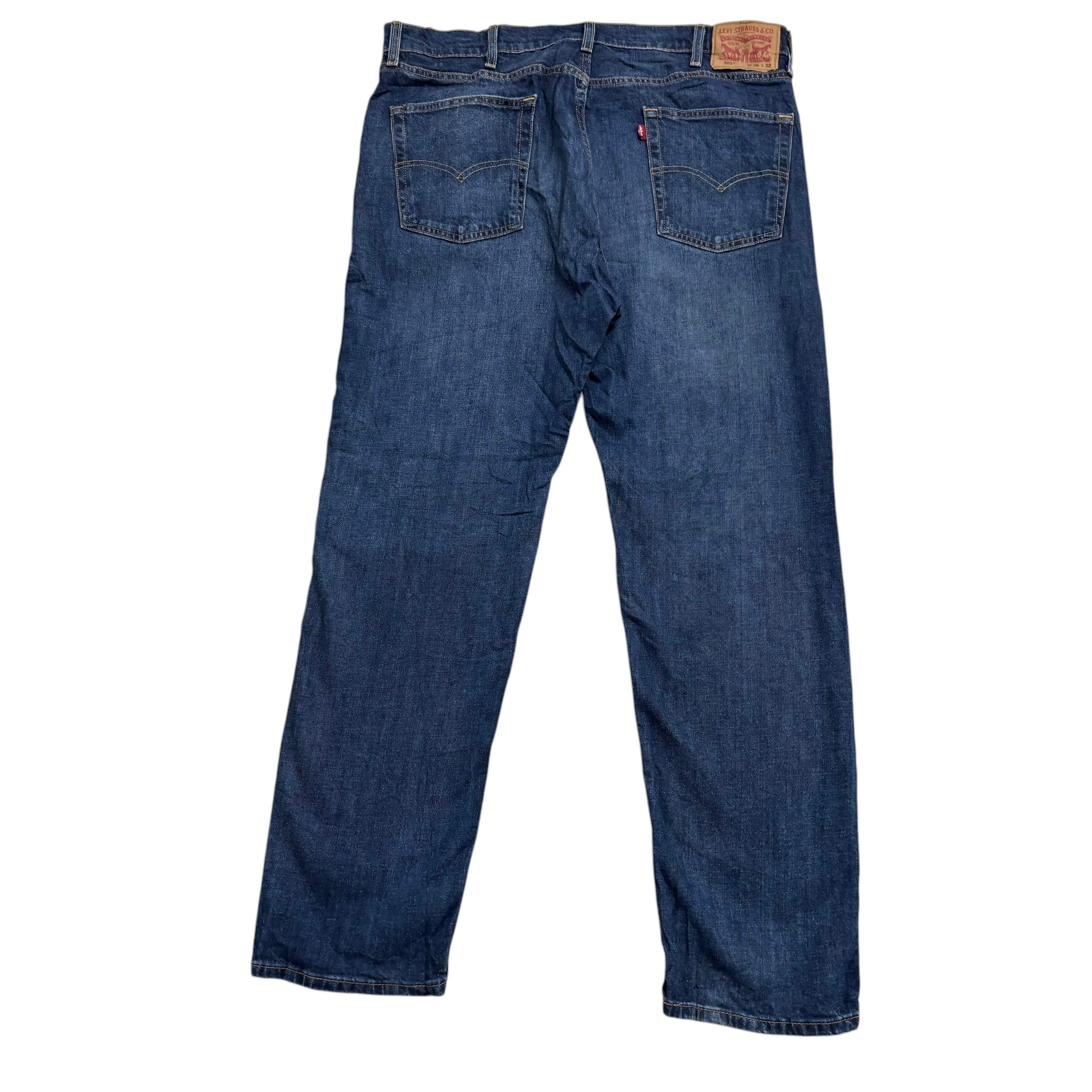 Levis 505 Jeans W38 L32 Mens Dark Blue Regular Straight Fit Stretch Denim (E)