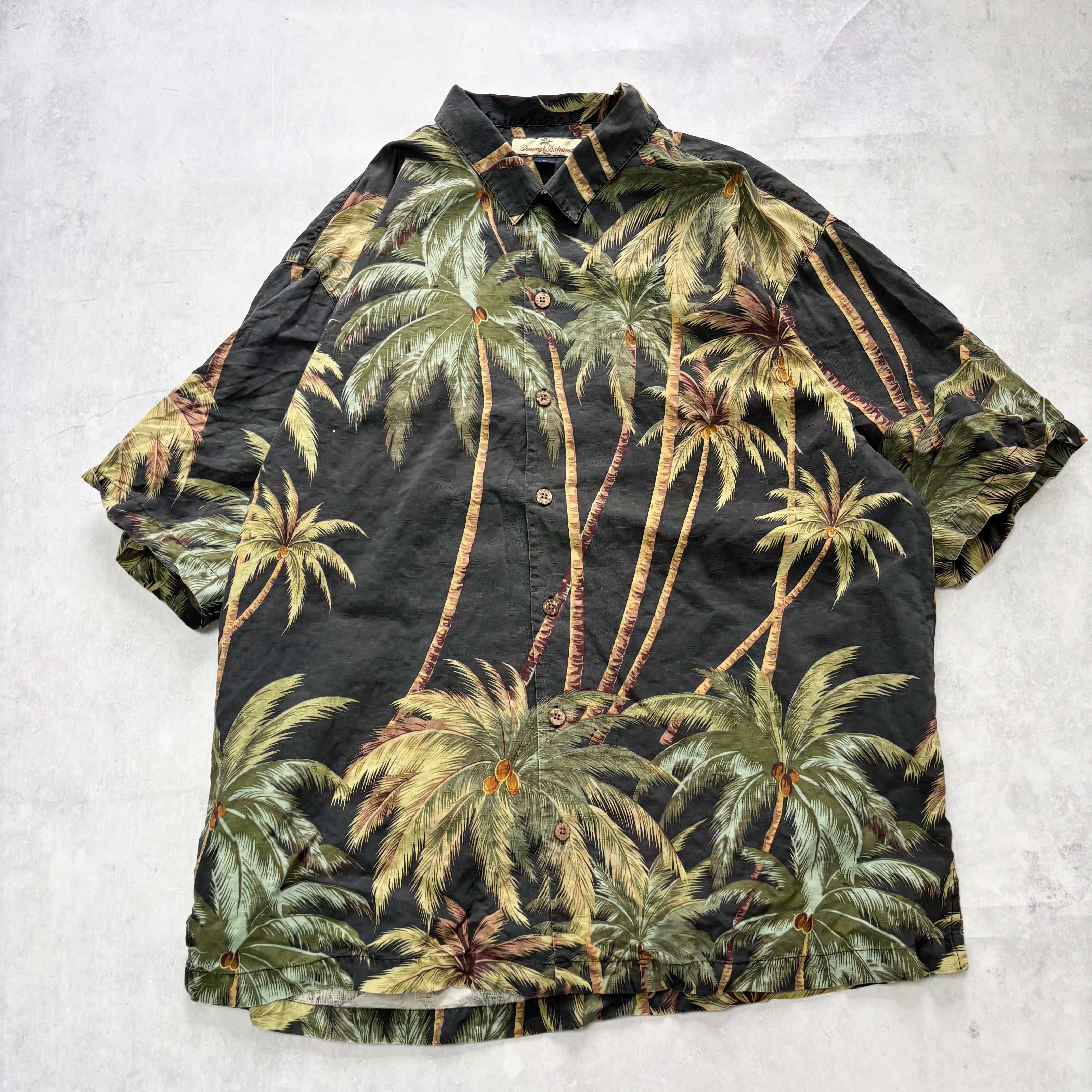 Vintage Hawaiian Shirt Mens XL Black Silk Tommy Bahama