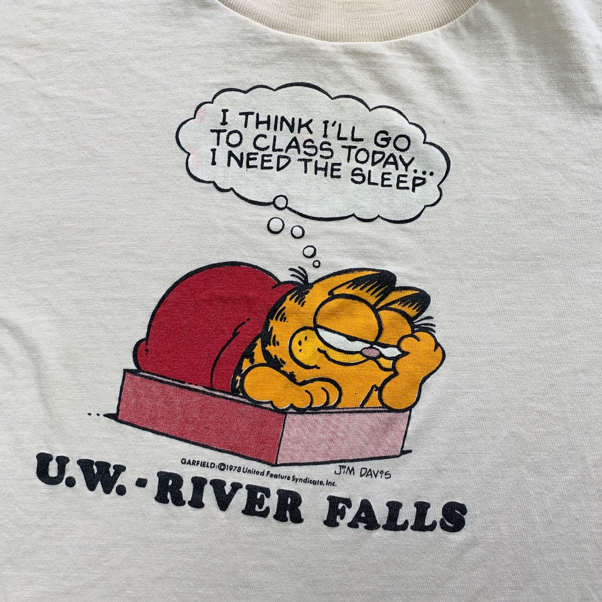 Vintage T Shirt Mens Small Beige Tan Single Stitch Graphic Print 70s Garfield