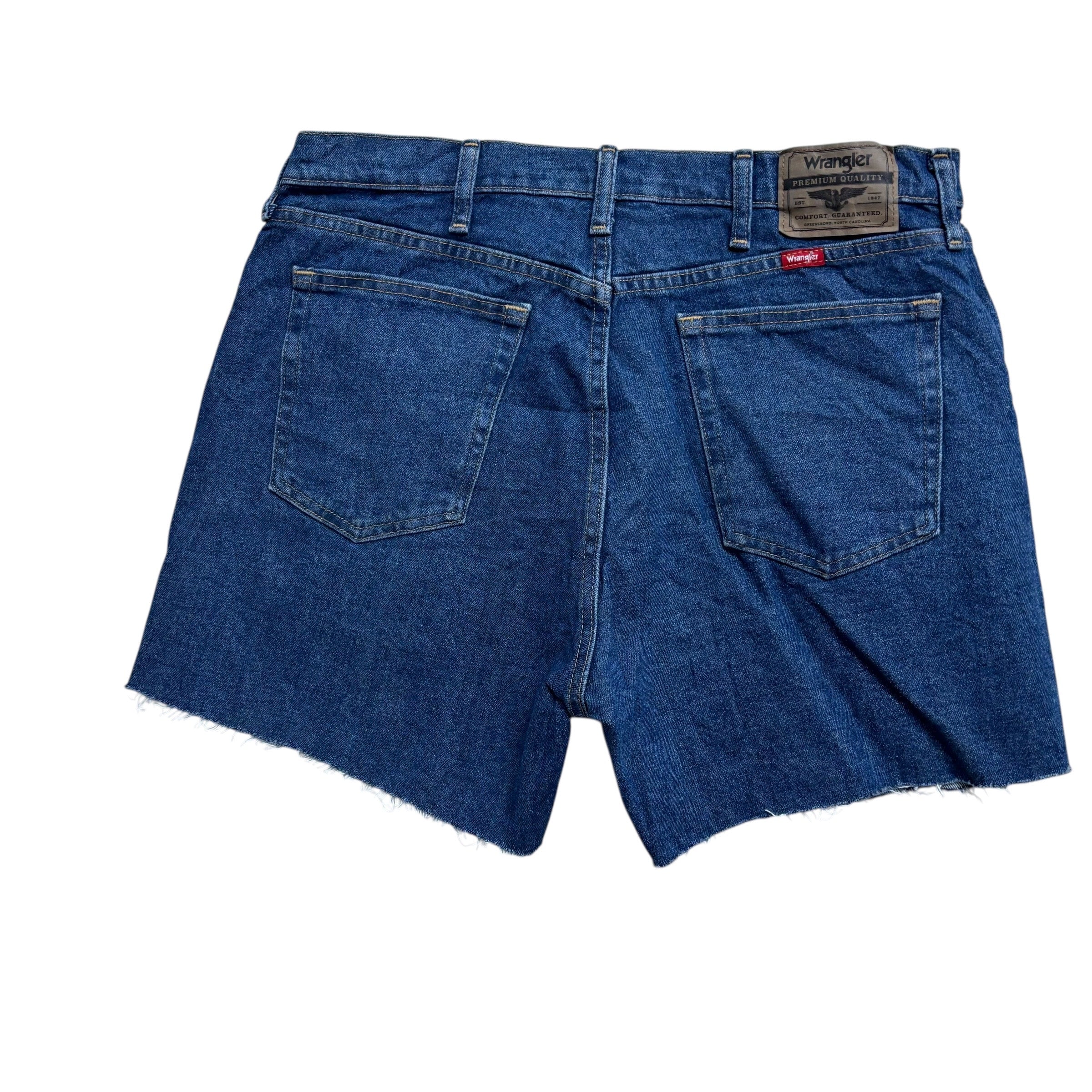 Wrangler Denim Shorts W34 Mens Mid Blue Cut Off Regular Fit Stretch 5in