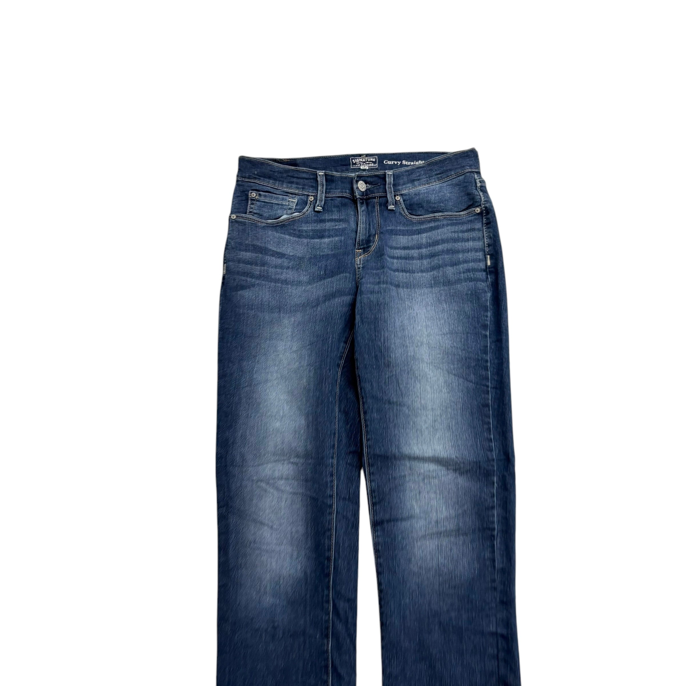 Levis Signature Jeans W28 L32 Womens Curvy Straight Dark Blue Stretch Denim (E)