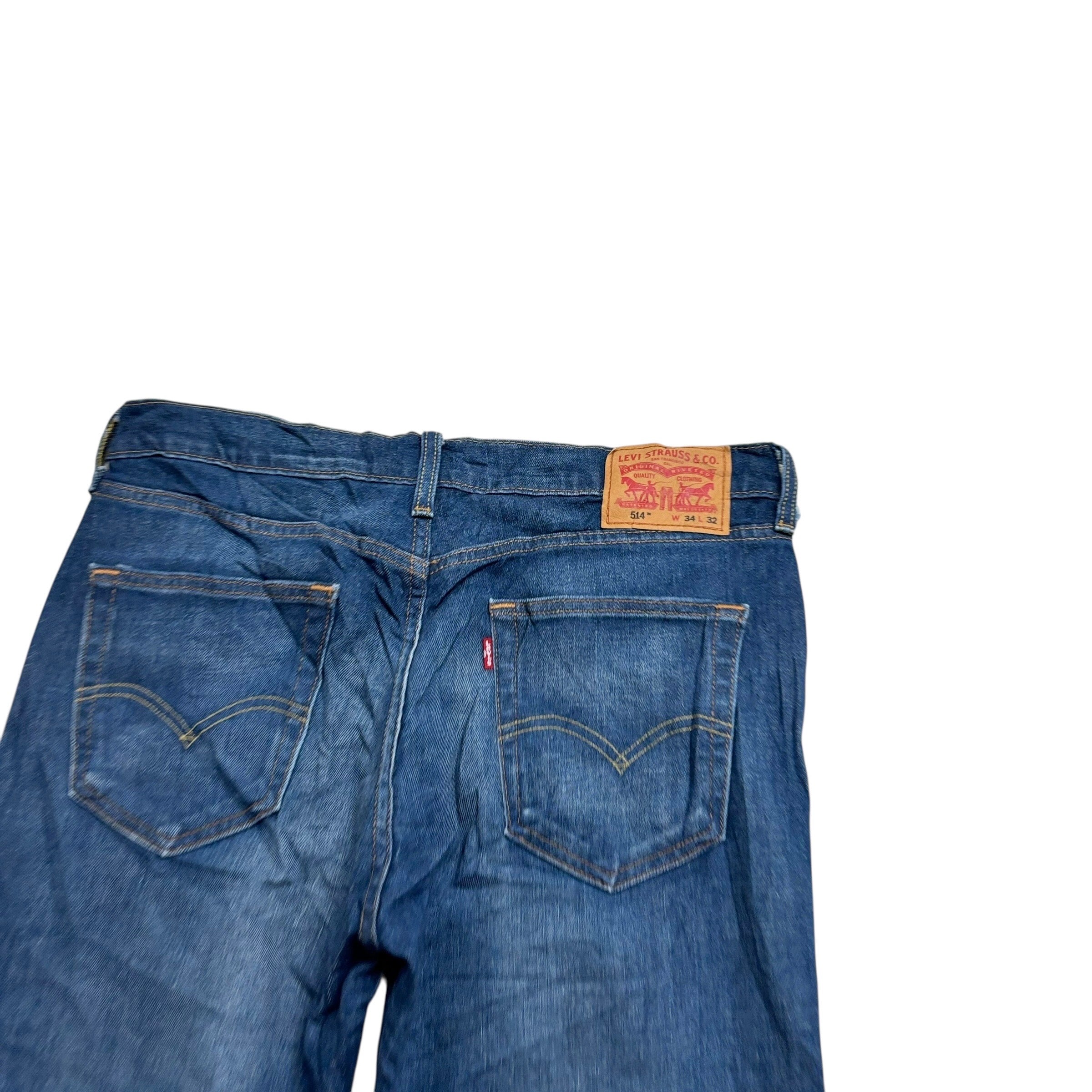 Levis 514 Jeans W34 L32 Mens Dark Blue Regular Straight Fit Stretch Denim (E)