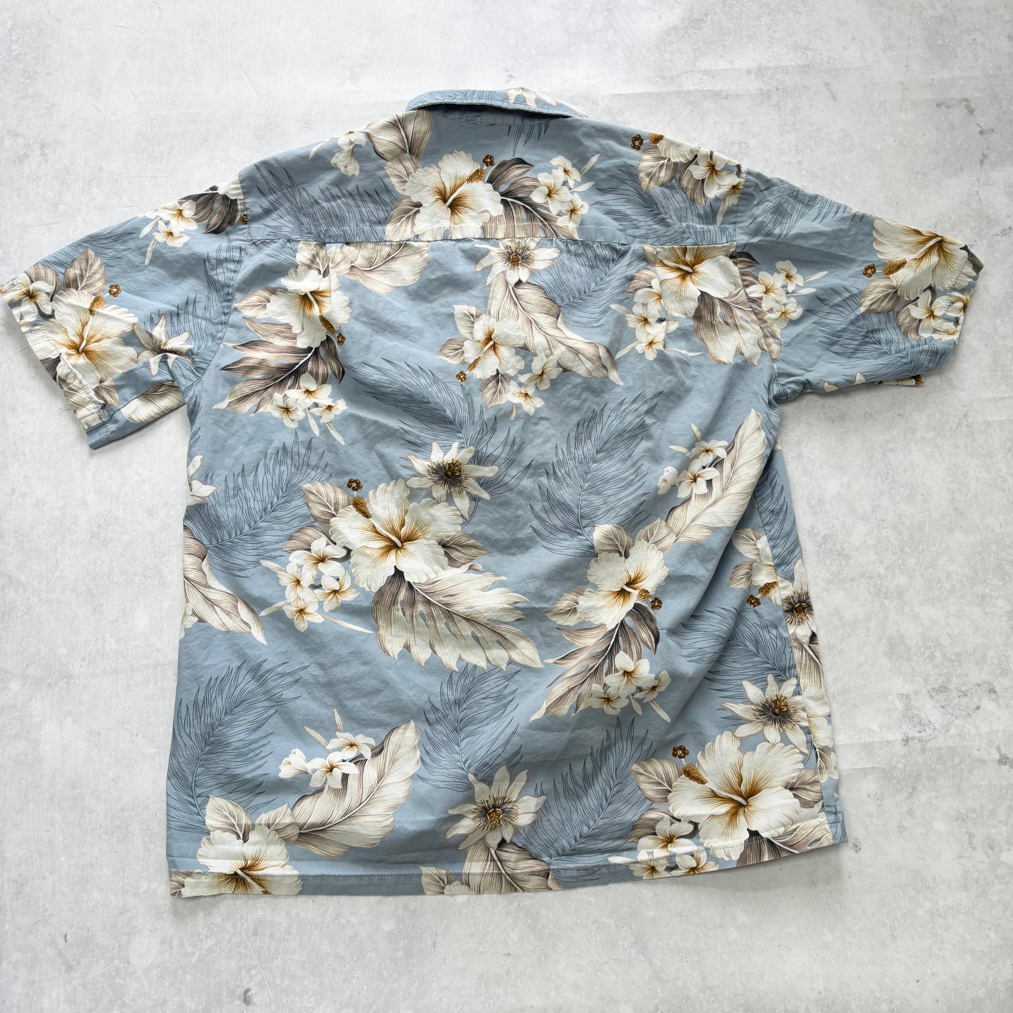Vintage Hawaiian Shirt Mens Large Blue Floral Aloha Short Sleeve