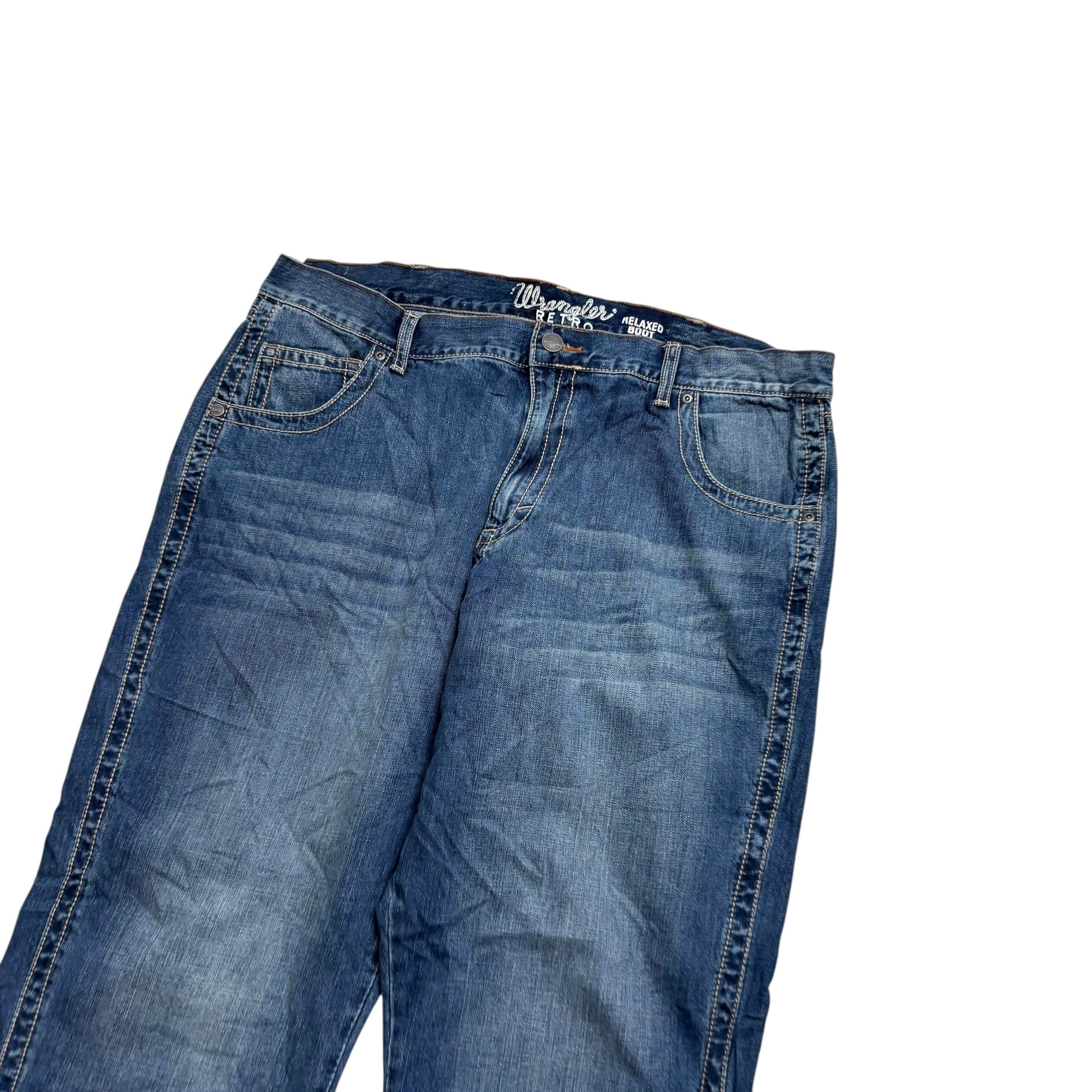 Wrangler Jeans W40 L34 Mens Mid Blue Relaxed Bootcut Fit Denim (E)