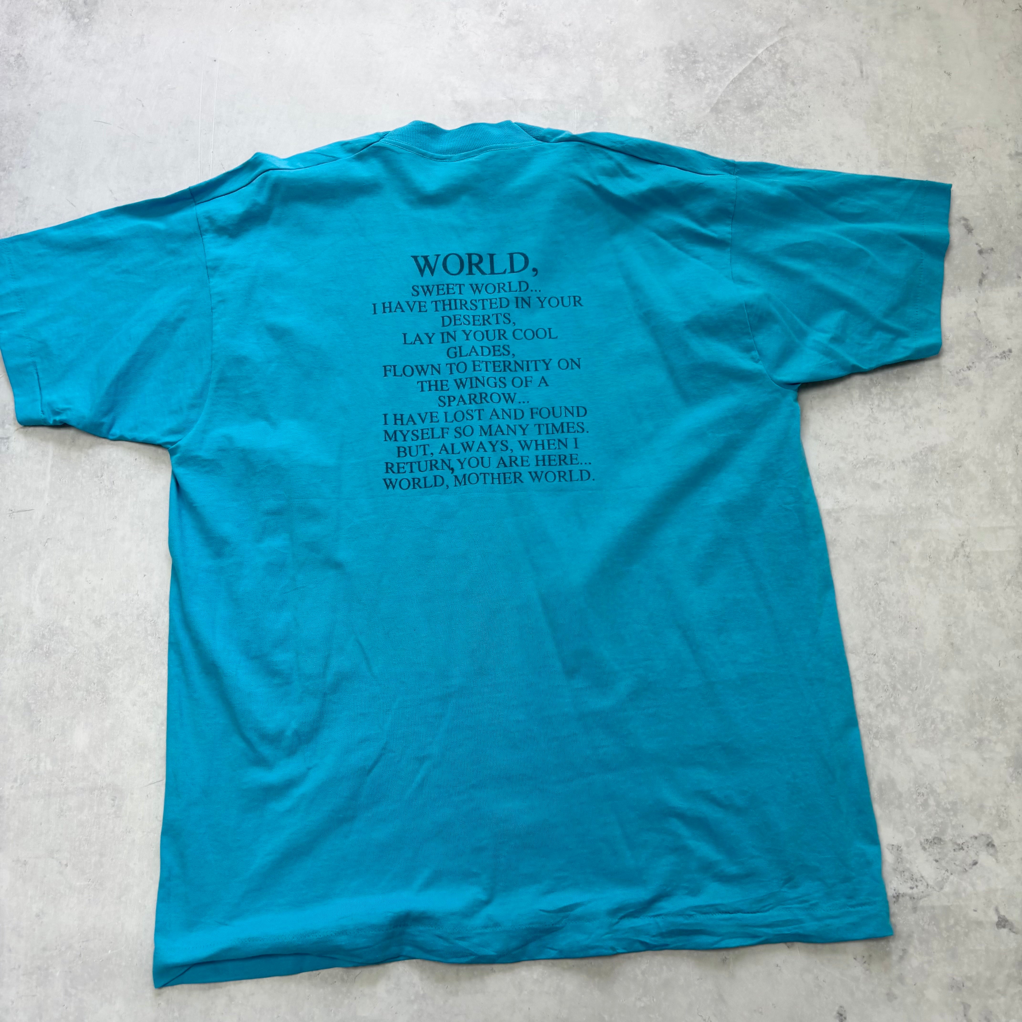 Vintage T Shirt Mens XL Blue Single Stitch Graphic Print 90s World (E)