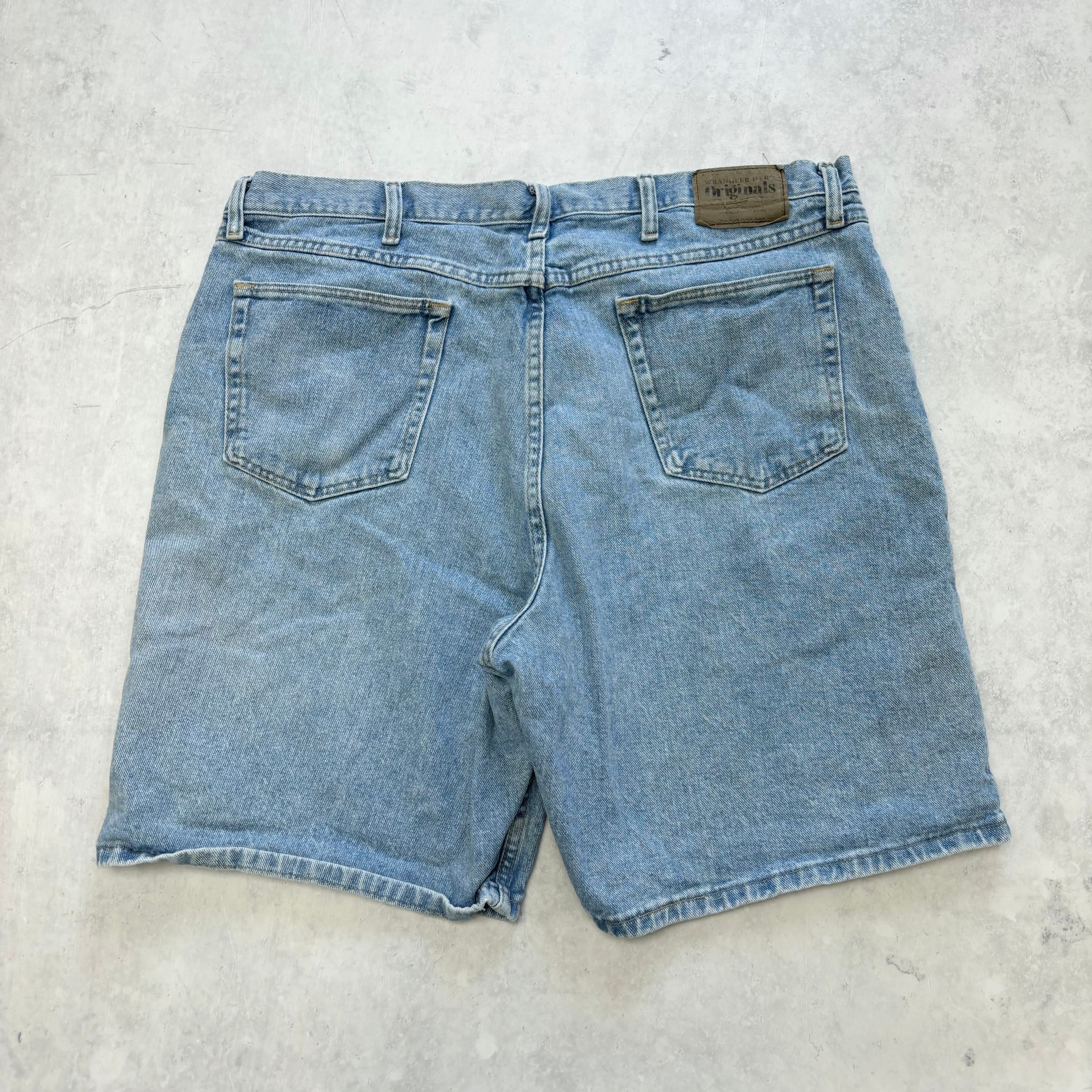 Vintage Wrangler Jorts W40 Mens Denim Shorts Light Blue Baggy Relaxed Fit