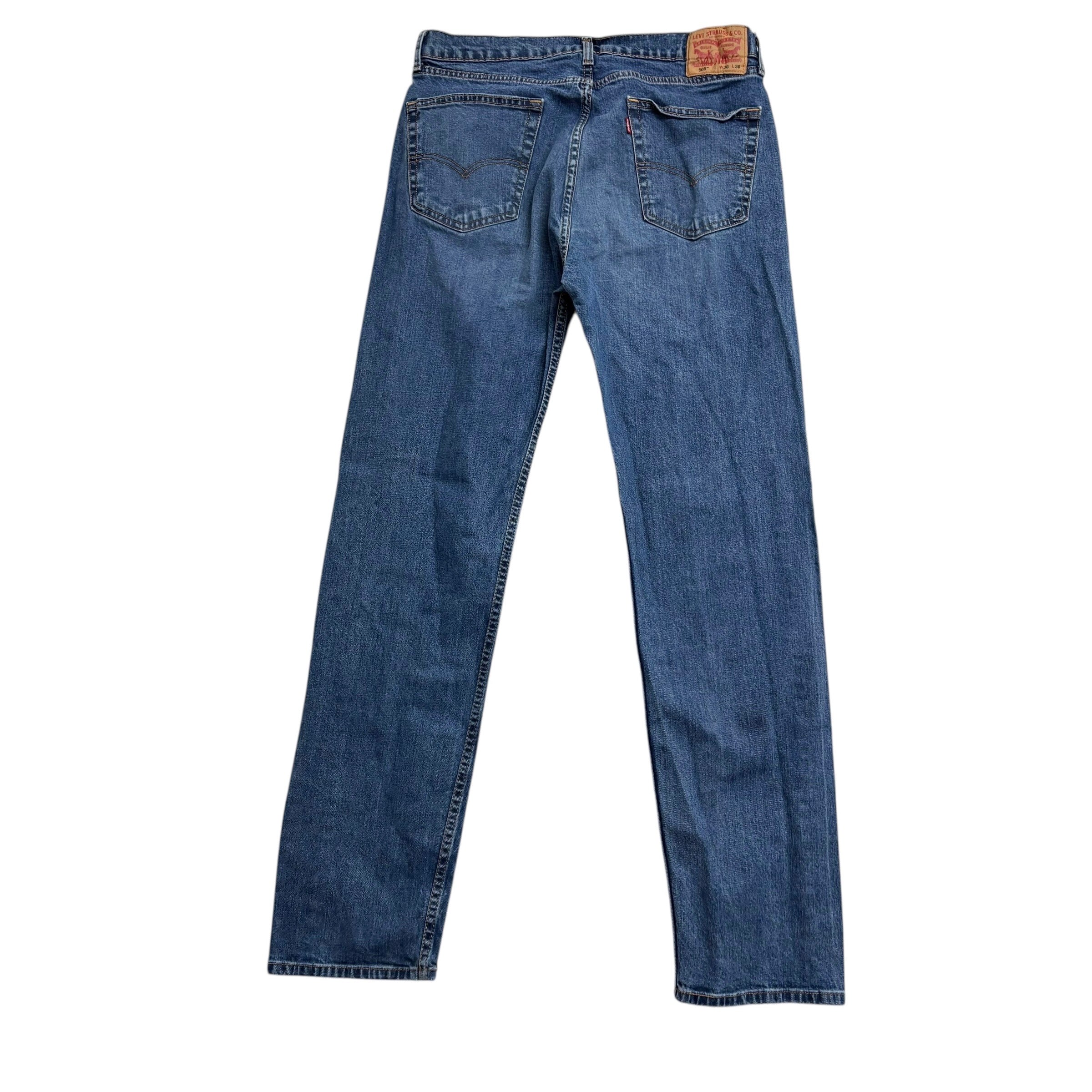 Levis 505 Jeans W36 L36 Mens Mid Blue Regular Straight Fit Stretch Denim