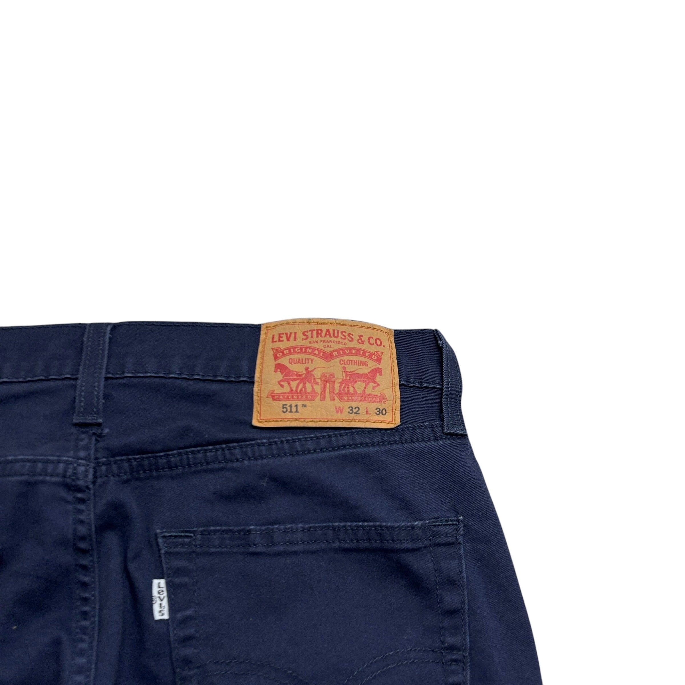 Levis 511 Trousers W32 L30 Mens Navy Blue Slim Fit Stretch Cotton Pants (E)