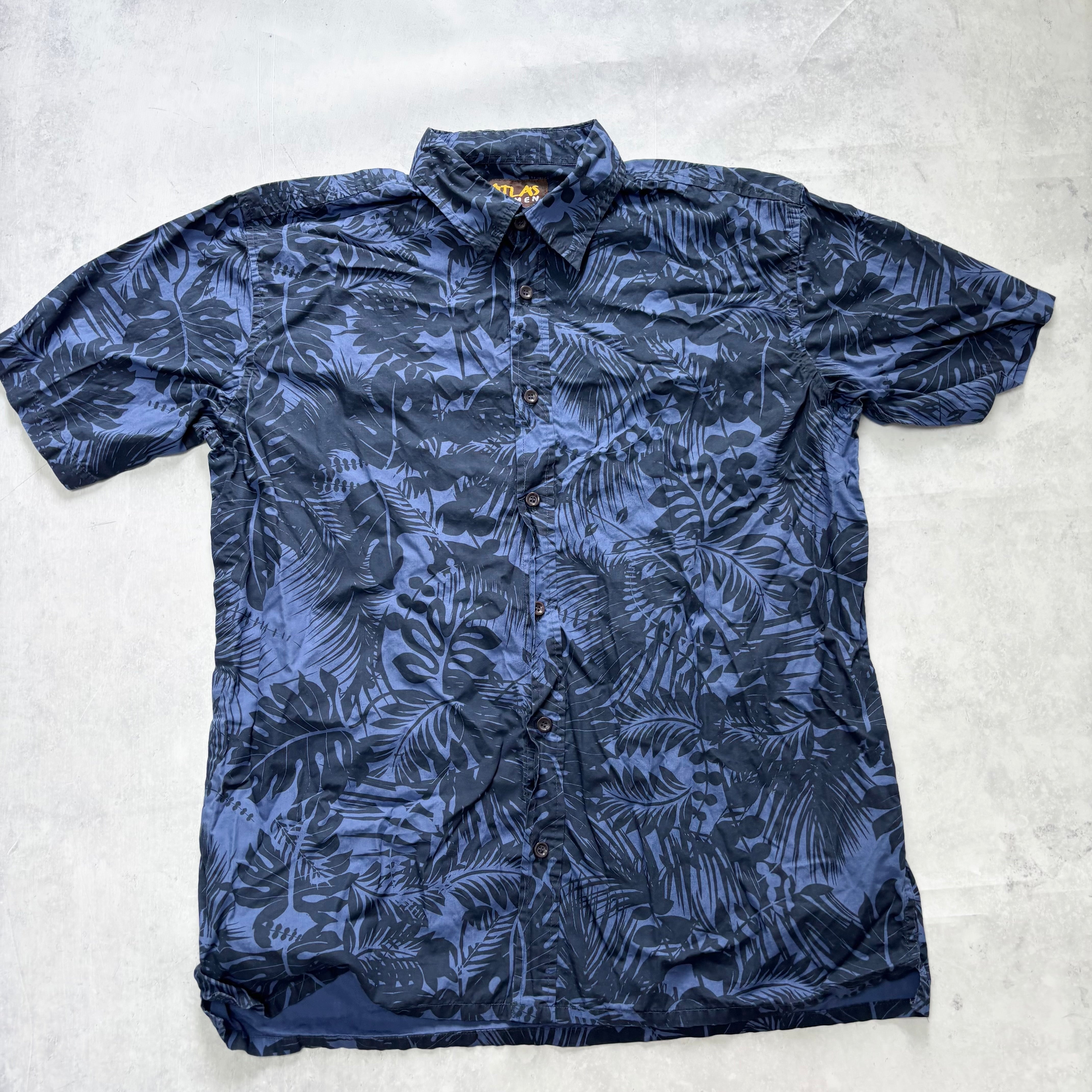 Hawaiian Shirt Mens XL Navy Blue Floral Aloha Short Sleeve Cotton (E)