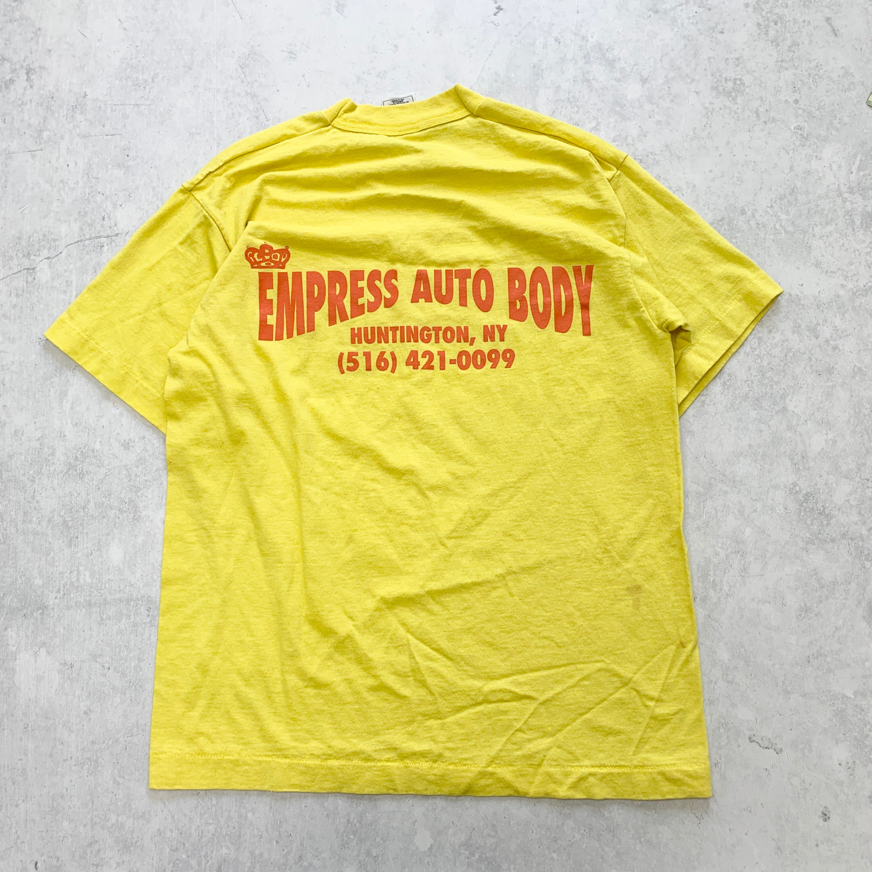 Vintage T Shirt Mens Small Yellow Single Stitch Graphic Print 90s USA Car Auto