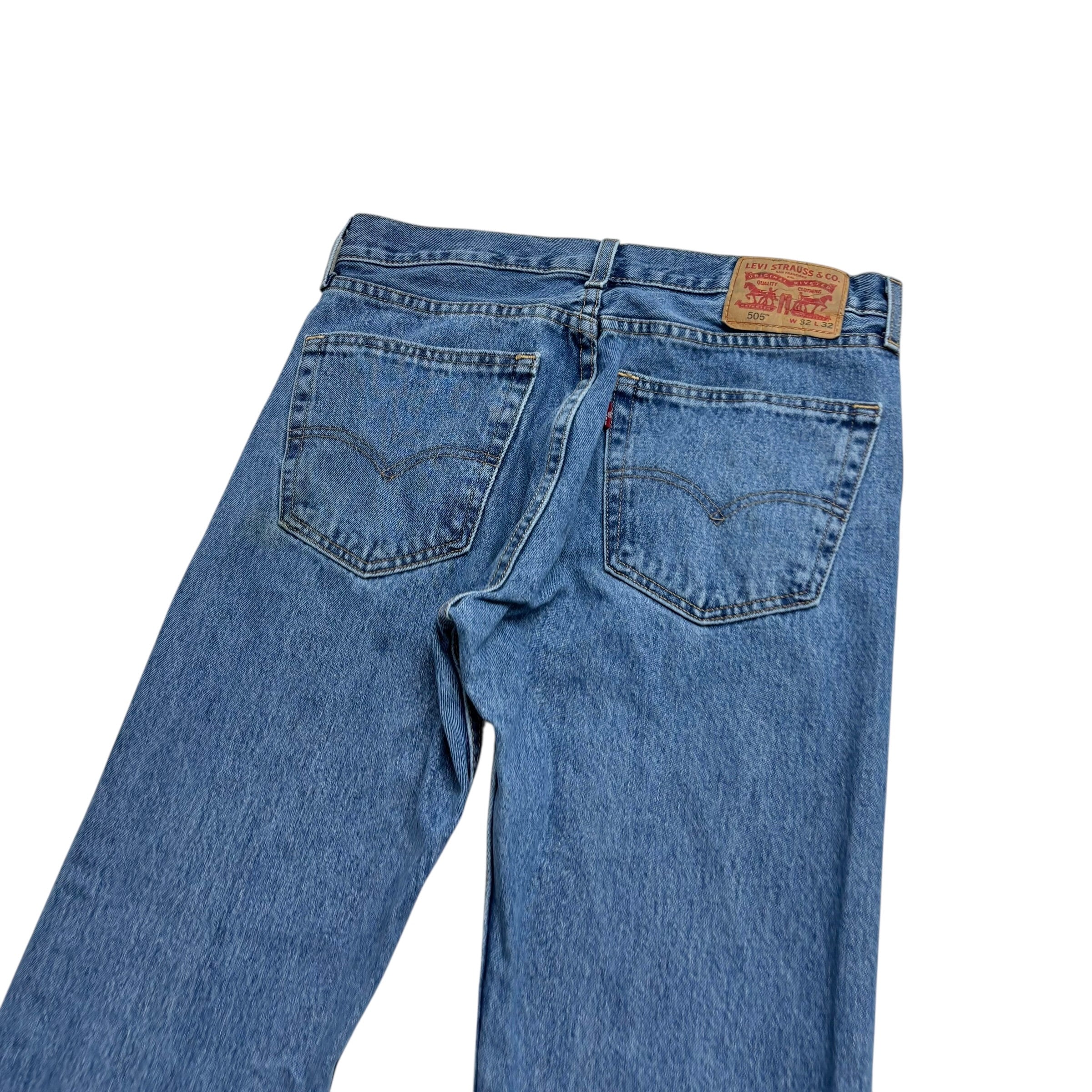 Levis 505 Jeans W32 L32 Mens Light Blue Regular Straight Fit Denim (F)