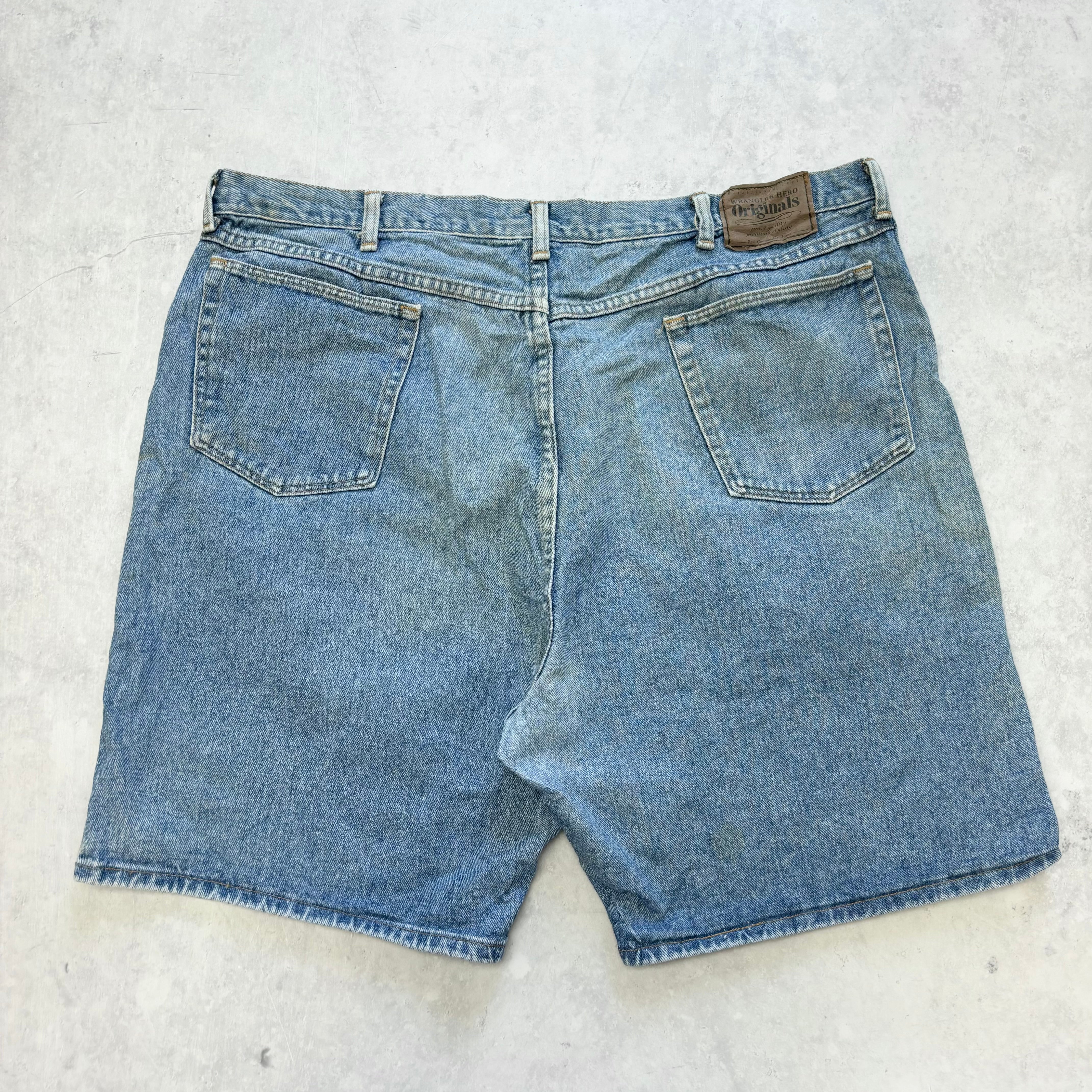 Vintage Wrangler Jorts W42 Mens Denim Shorts Mid Blue Baggy Relaxed Fit