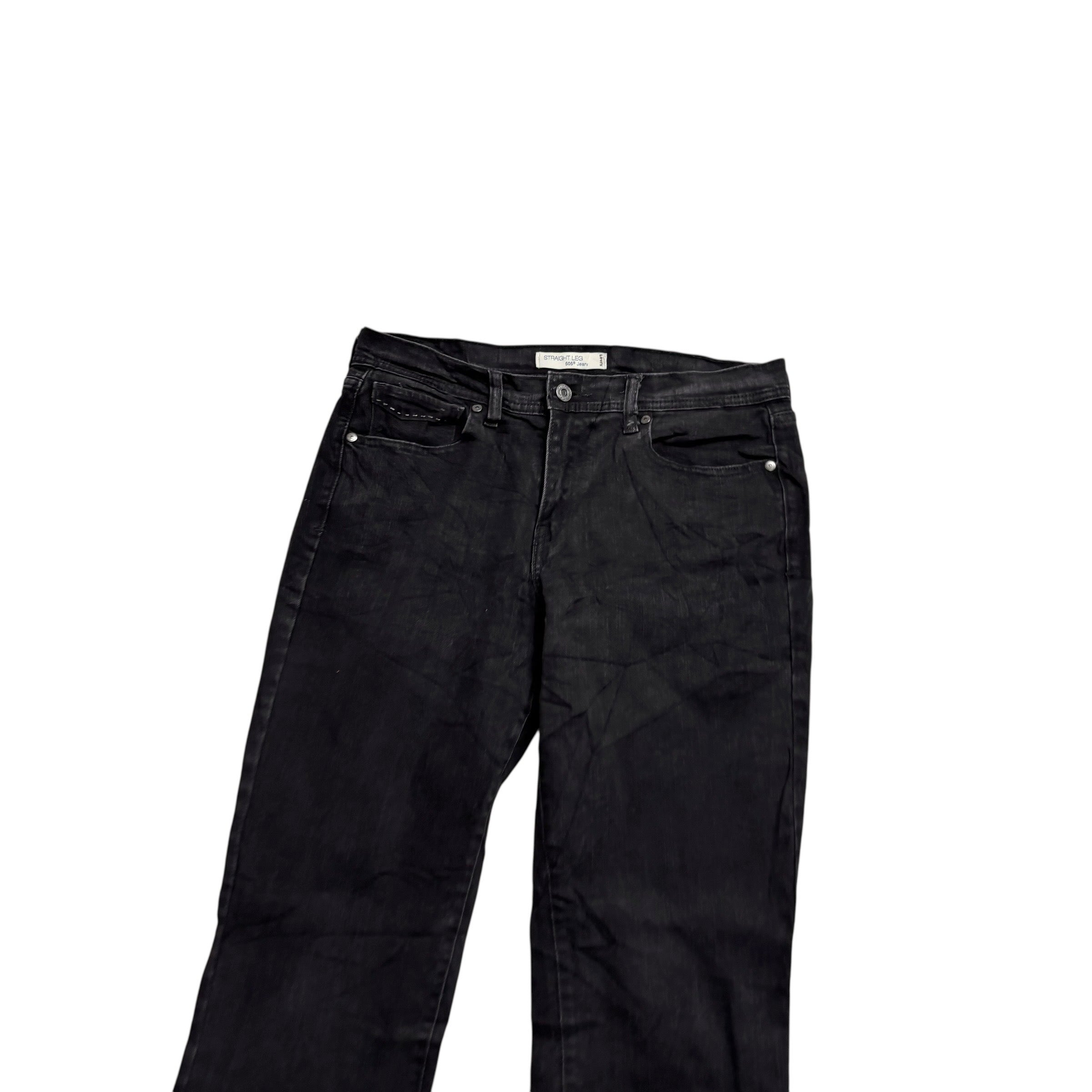 Levis 505 Jeans W30 L34 Womens Regular Straight Fit Black Stretch Y2K (E)