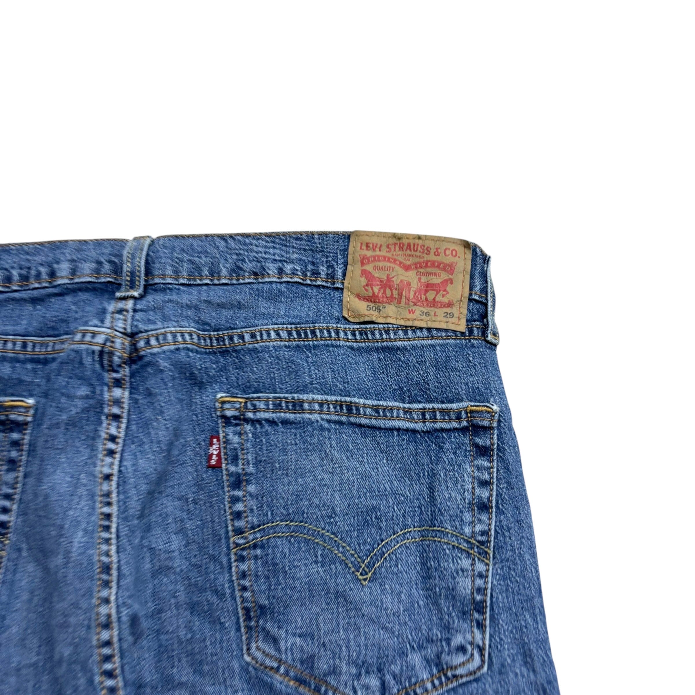 Levis 505 Jeans W36 L29 Mens Mid Blue Regular Straight Fit Stretch Denim (E)