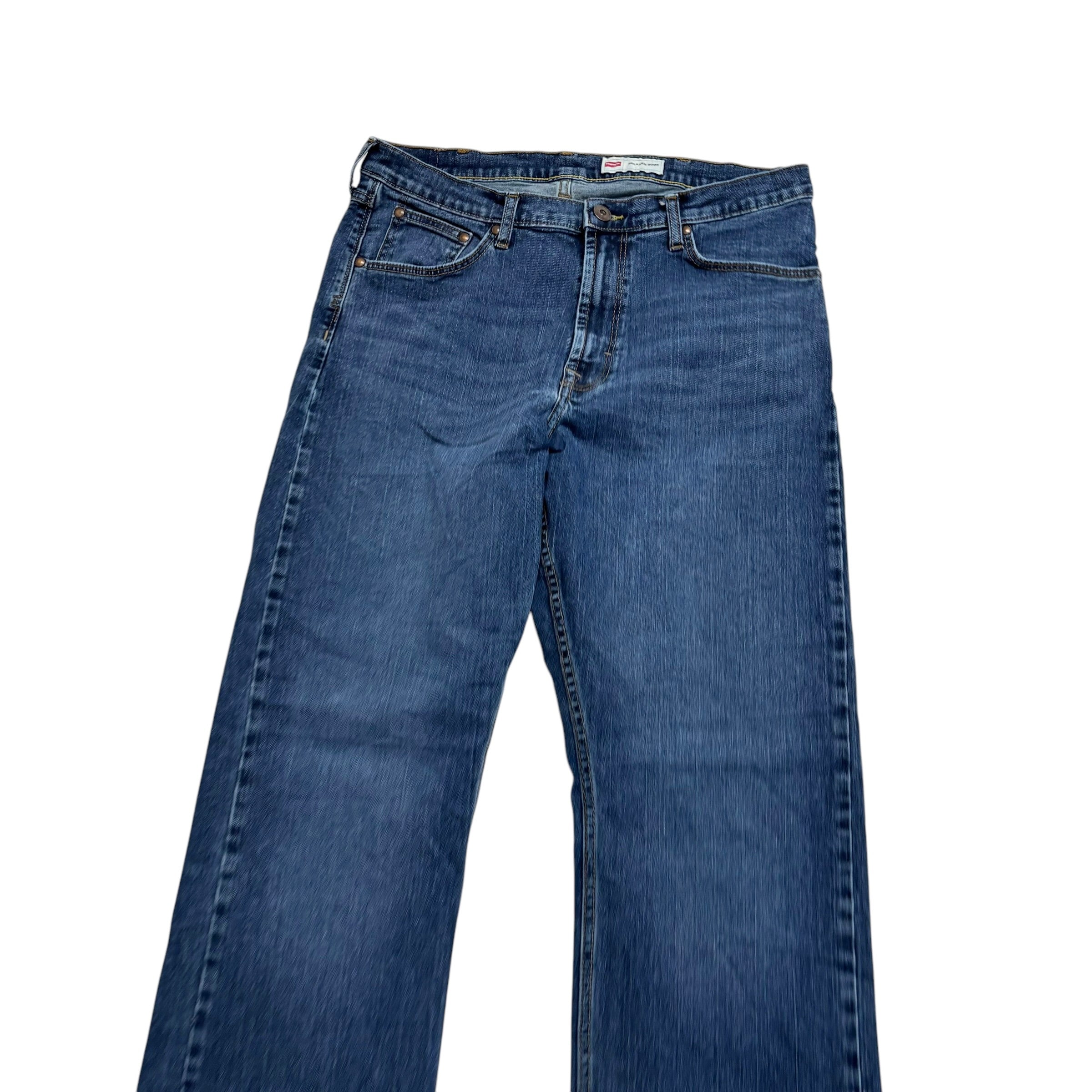 Wrangler Jeans W34 L32 Mens Mid Blue Relaxed Bootcut Fit Stretch Denim (E)