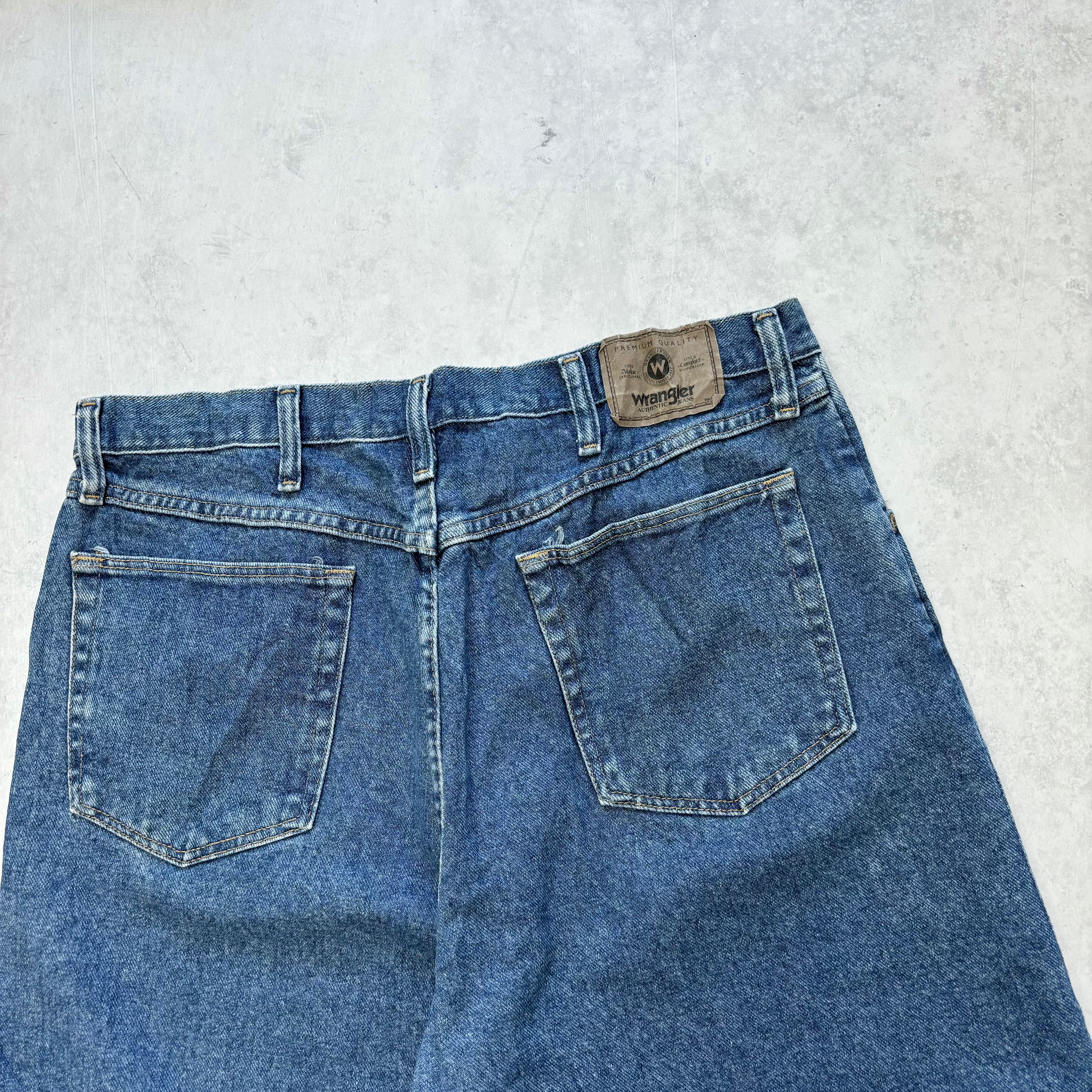 Vintage Wrangler Jorts W36 Mens Denim Shorts Mid Blue Baggy Relaxed Fit