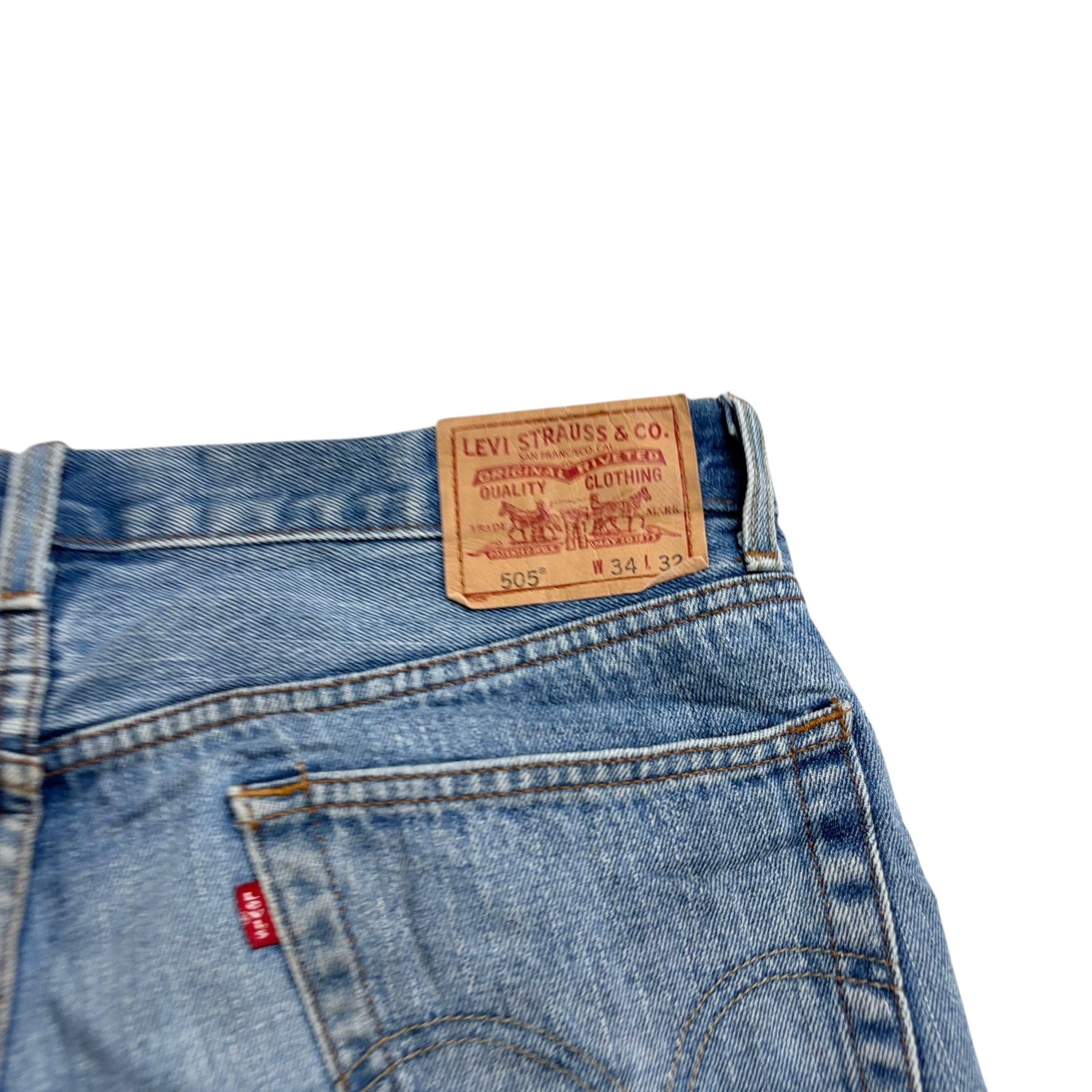 Levis 505 Jeans W34 L32 Mens Light Blue Regular Straight Fit Vintage Denim