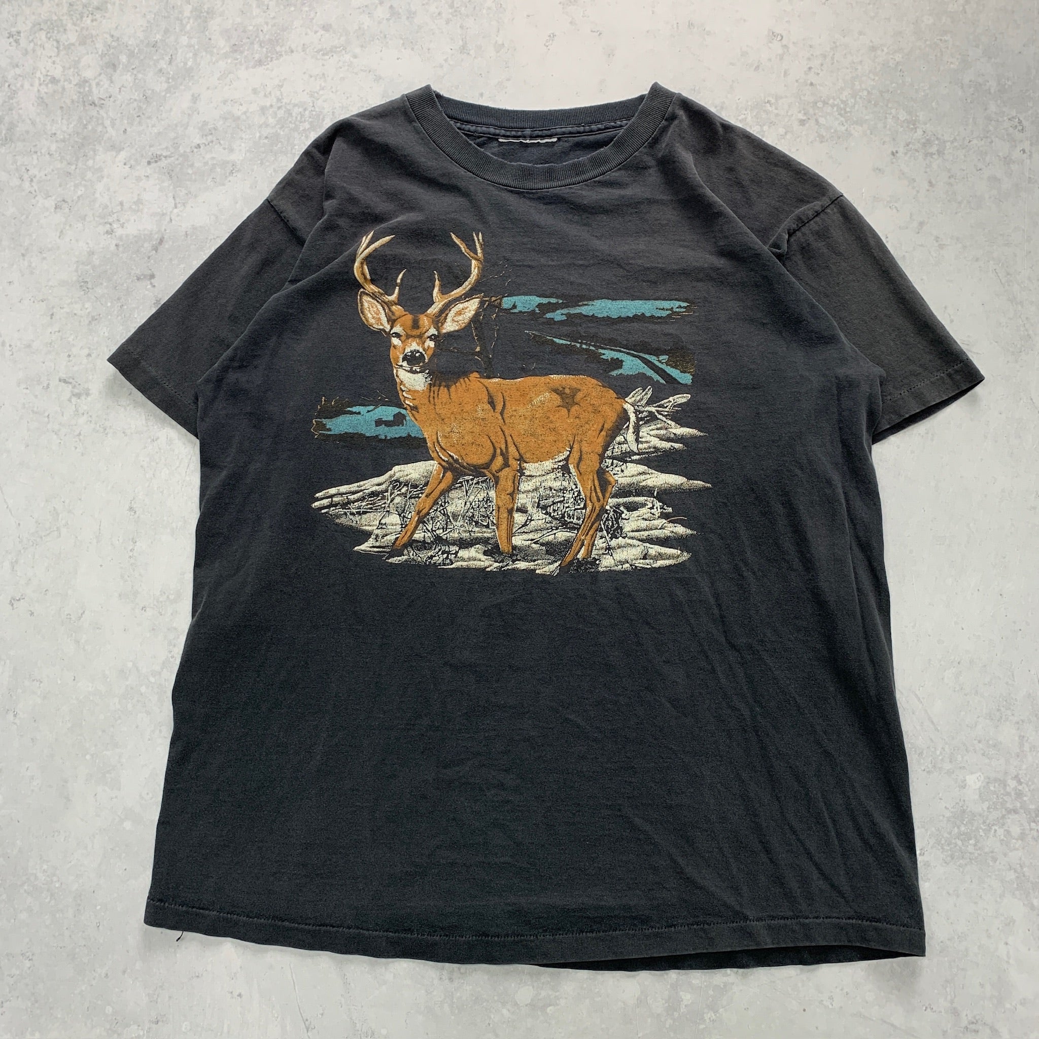 Vintage T Shirt Mens XL Blue Navy Single Stitch Graphic Print 90s USA Deer