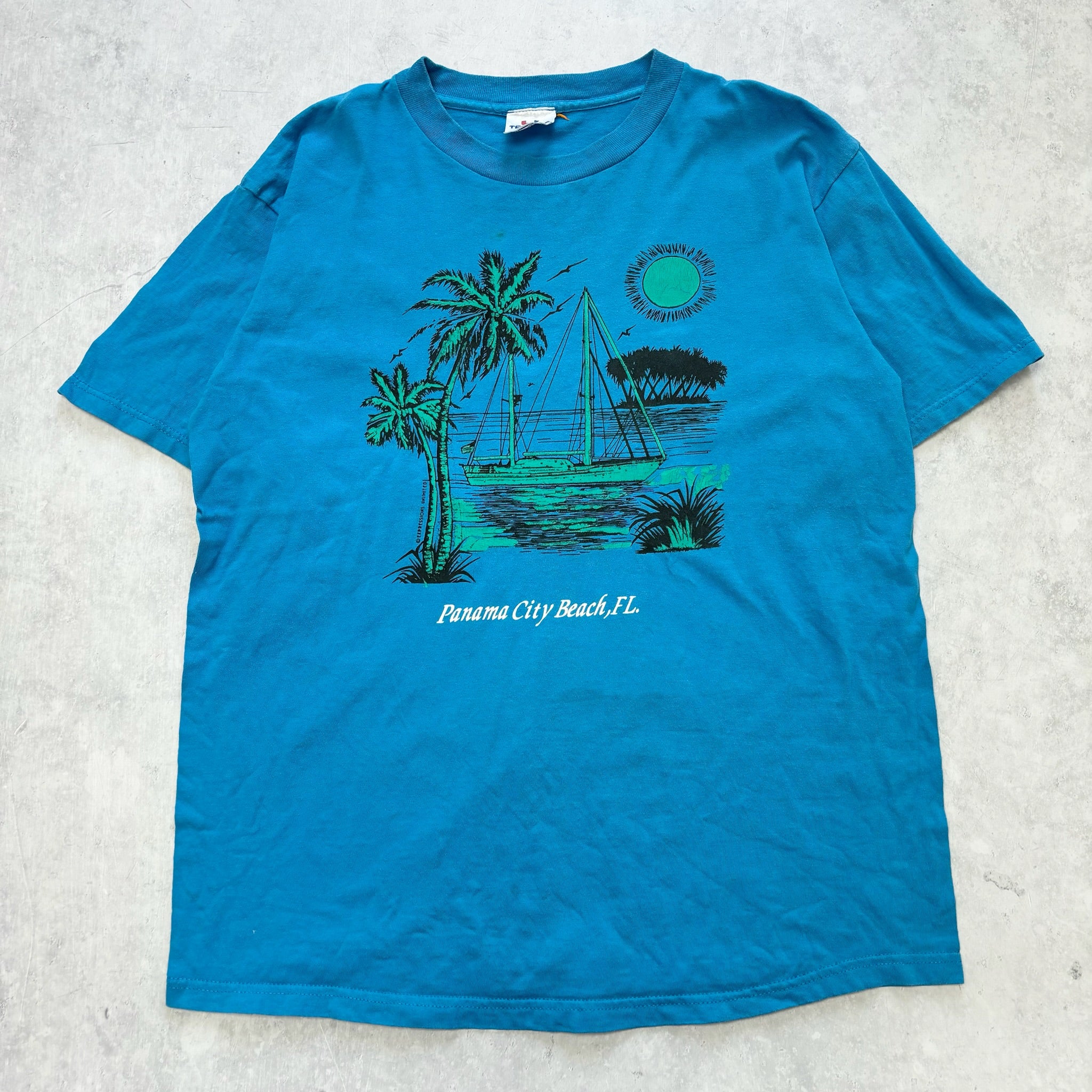 Vintage T Shirt Mens Medium Blue Single Stitch Graphic Print 90s USA Tourist