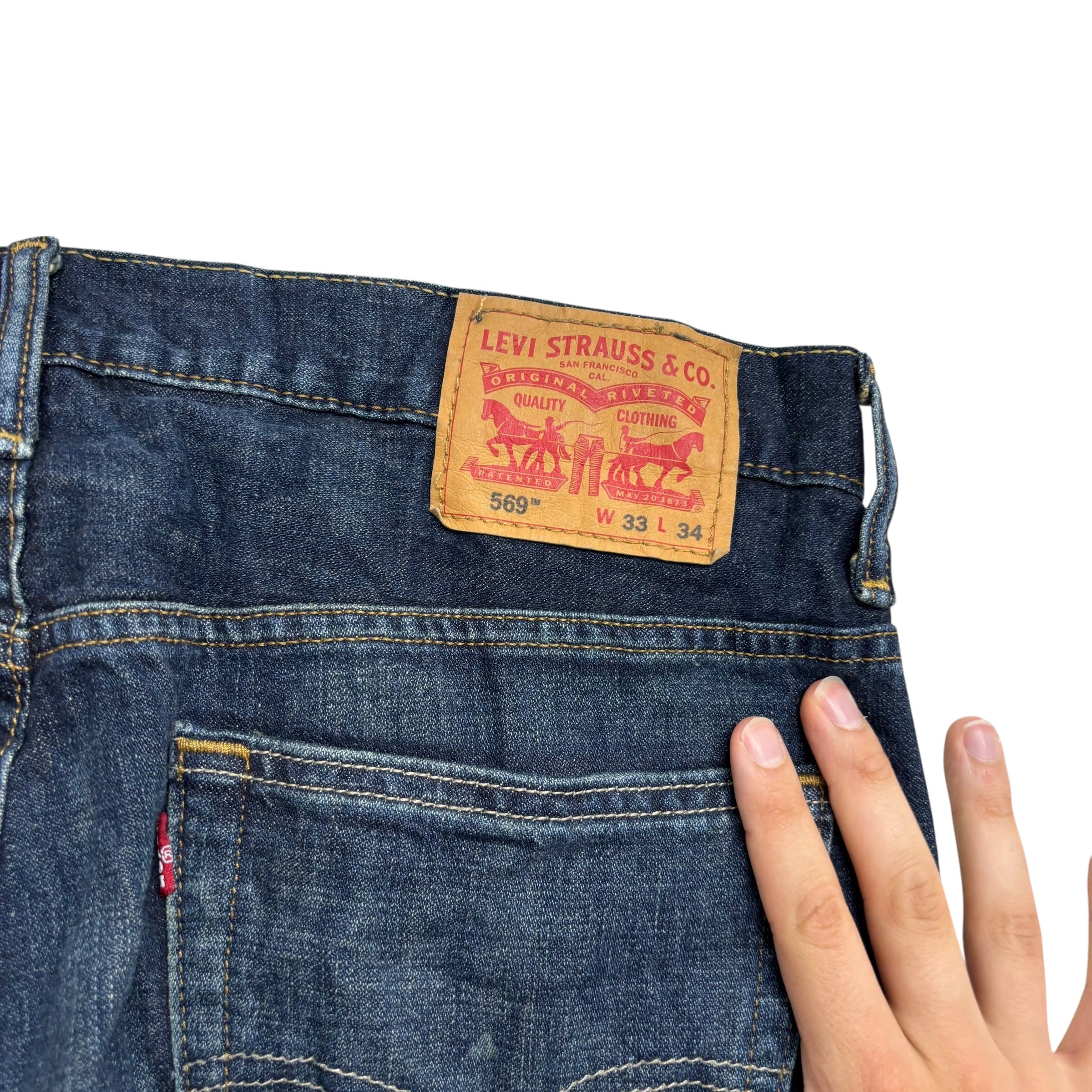 Levis 569 Jeans W34 L34 Mens Dark Blue Baggy Relaxed Straight Fit Denim (E)