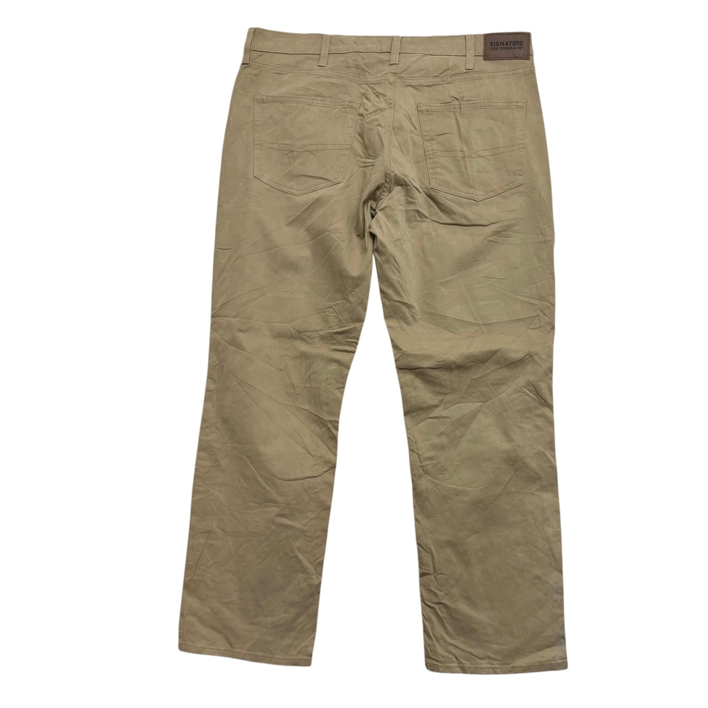Levis Signature Trousers W38 L30 Mens Beige Athletic Fit Stretch Pants (E)