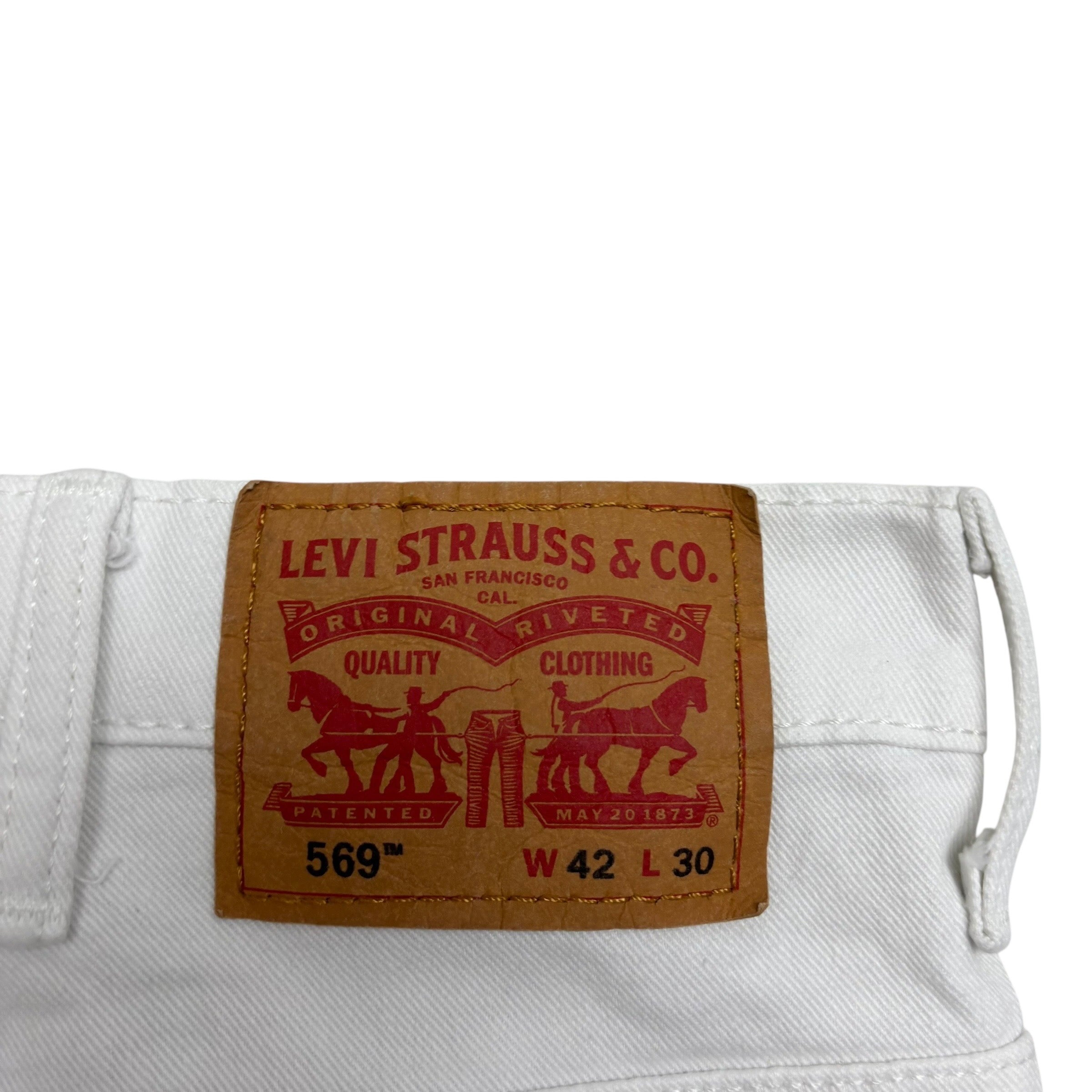Levis 569 Jeans W44 L29 Mens White Baggy Relaxed Straight Fit Stretch Denim (F)