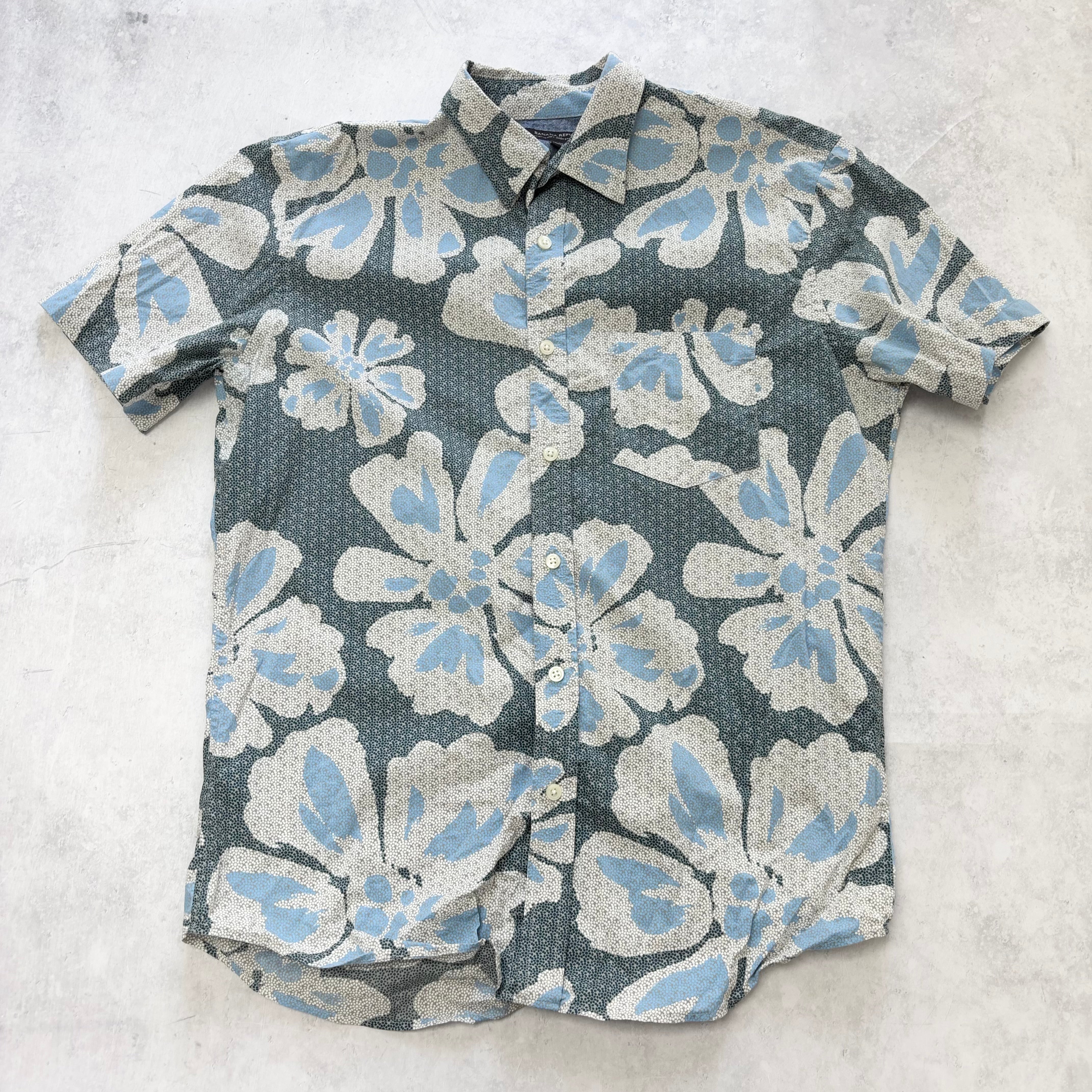 Hawaiian Shirt Mens Medium Blue Floral Aloha Short Sleeve Cotton
