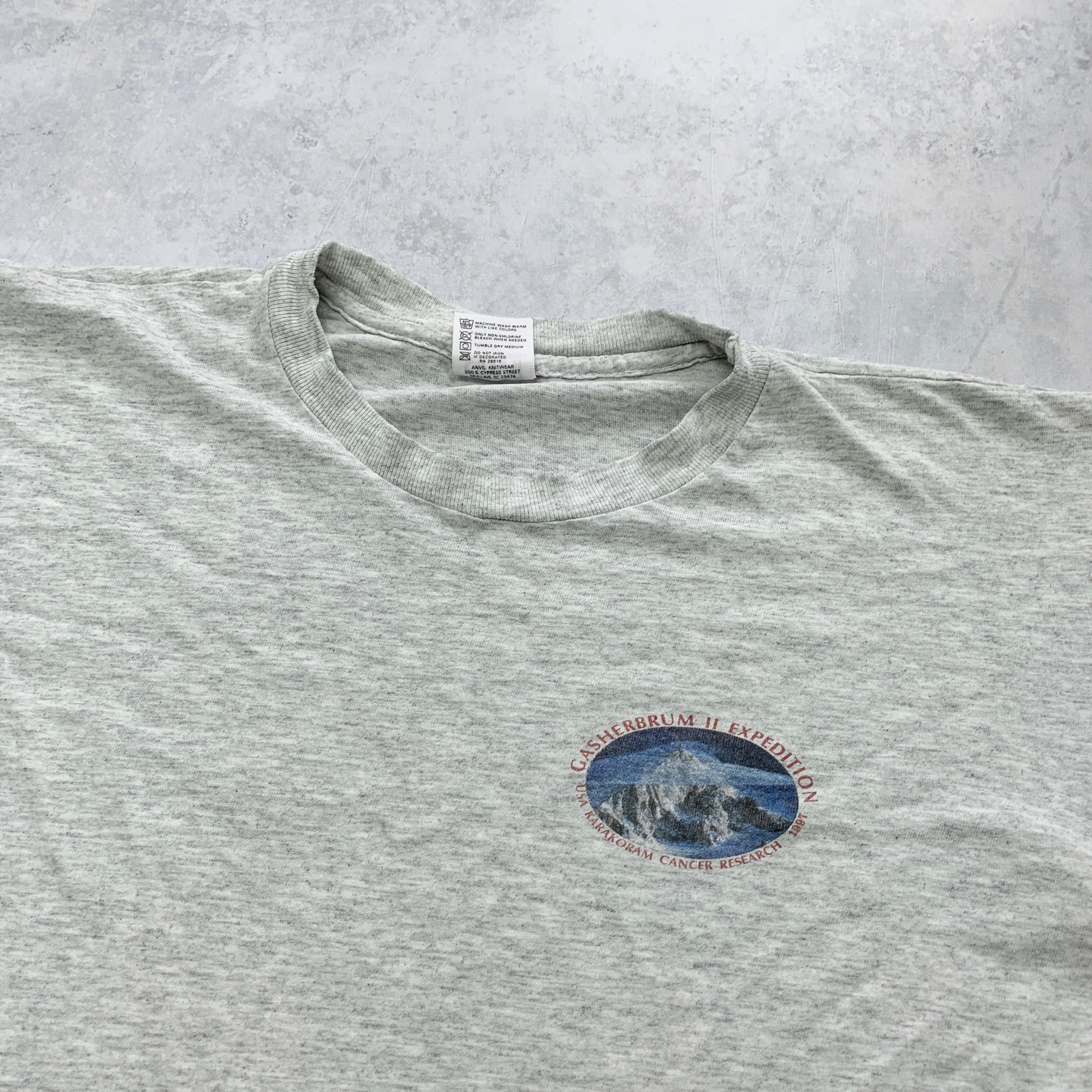 Vintage T Shirt Mens Medium Grey Single Stitch Graphic Print 90s USA Hiking